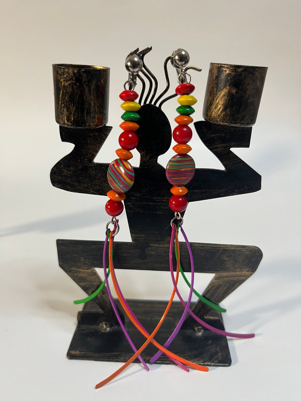 African Bone Cowrie Clip On Earrings 4 Pair Dangles 3-5" Boho Hippie USA Made E7