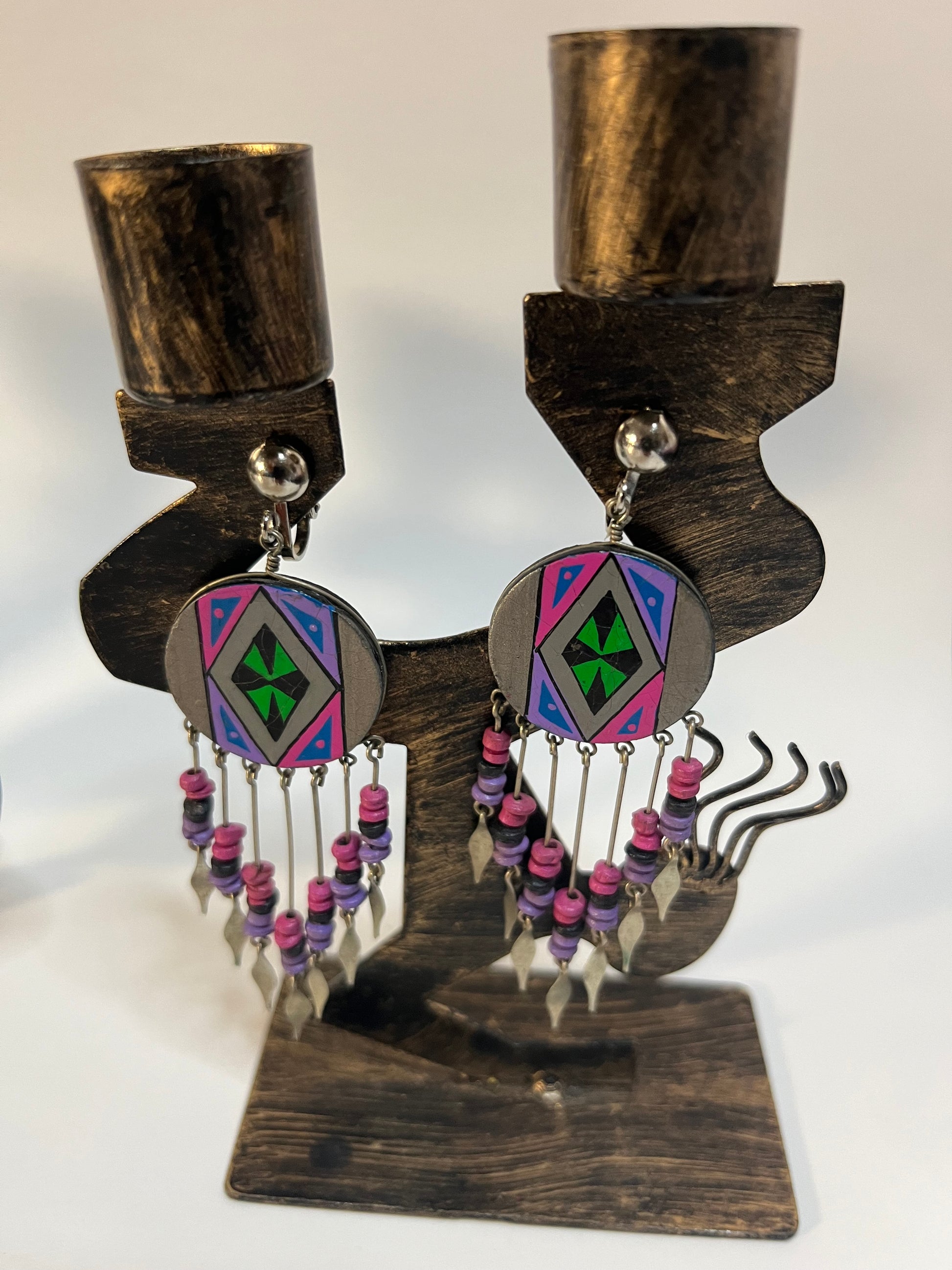 Mother of Pearl & Resin Clip On/Pierced Earrings 4 Pair Dangles 2-3" Boho Hippie USA Made F4