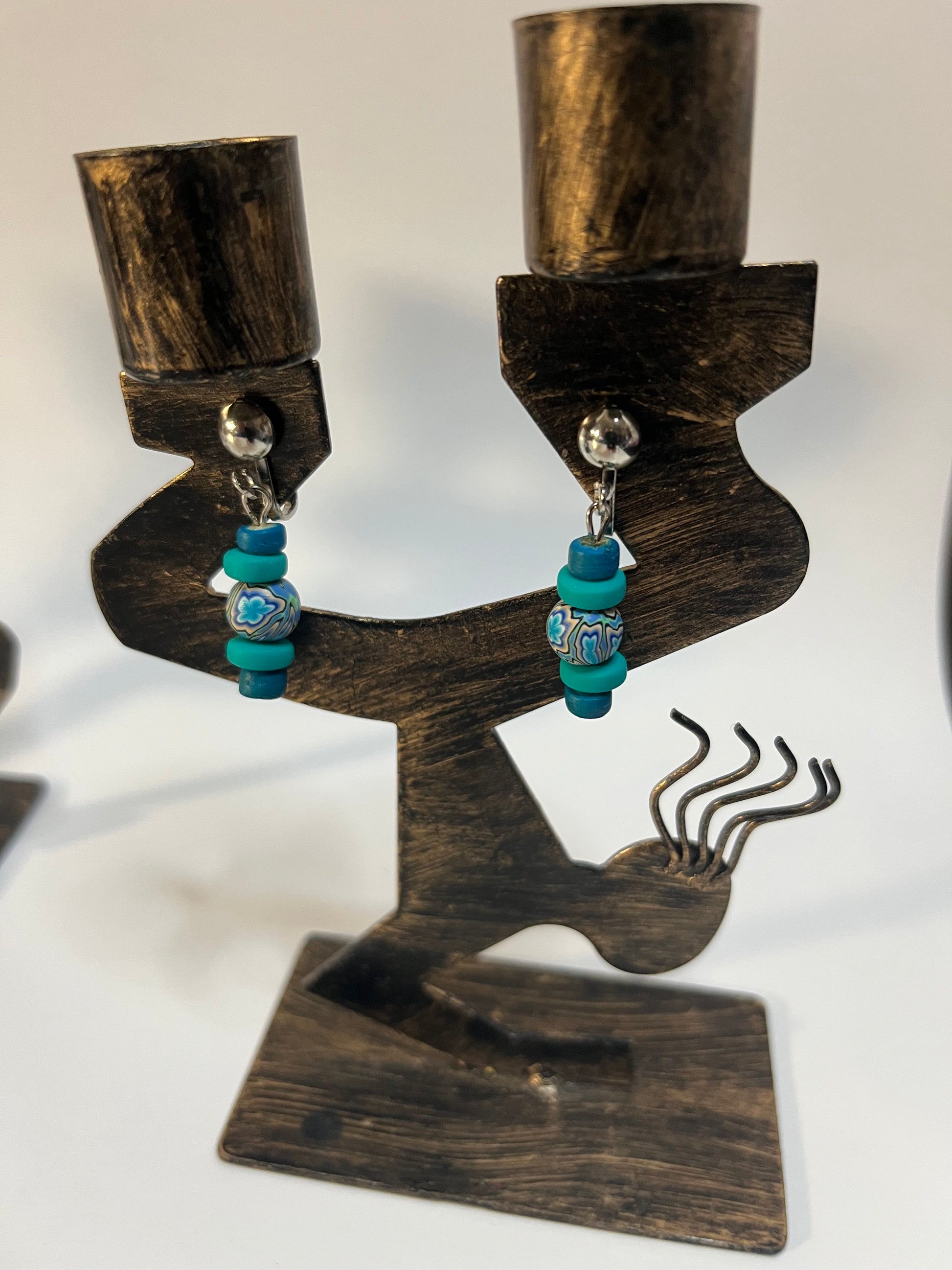 Glass & Resin Clip On Earrings 4 Pair Dangles 1" Boho Hippie USA Made F7
