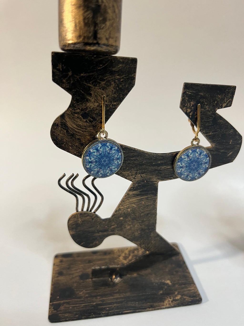 Glass & Resin Clip On Earrings 4 Pair Dangles 1" Boho Hippie USA Made F7