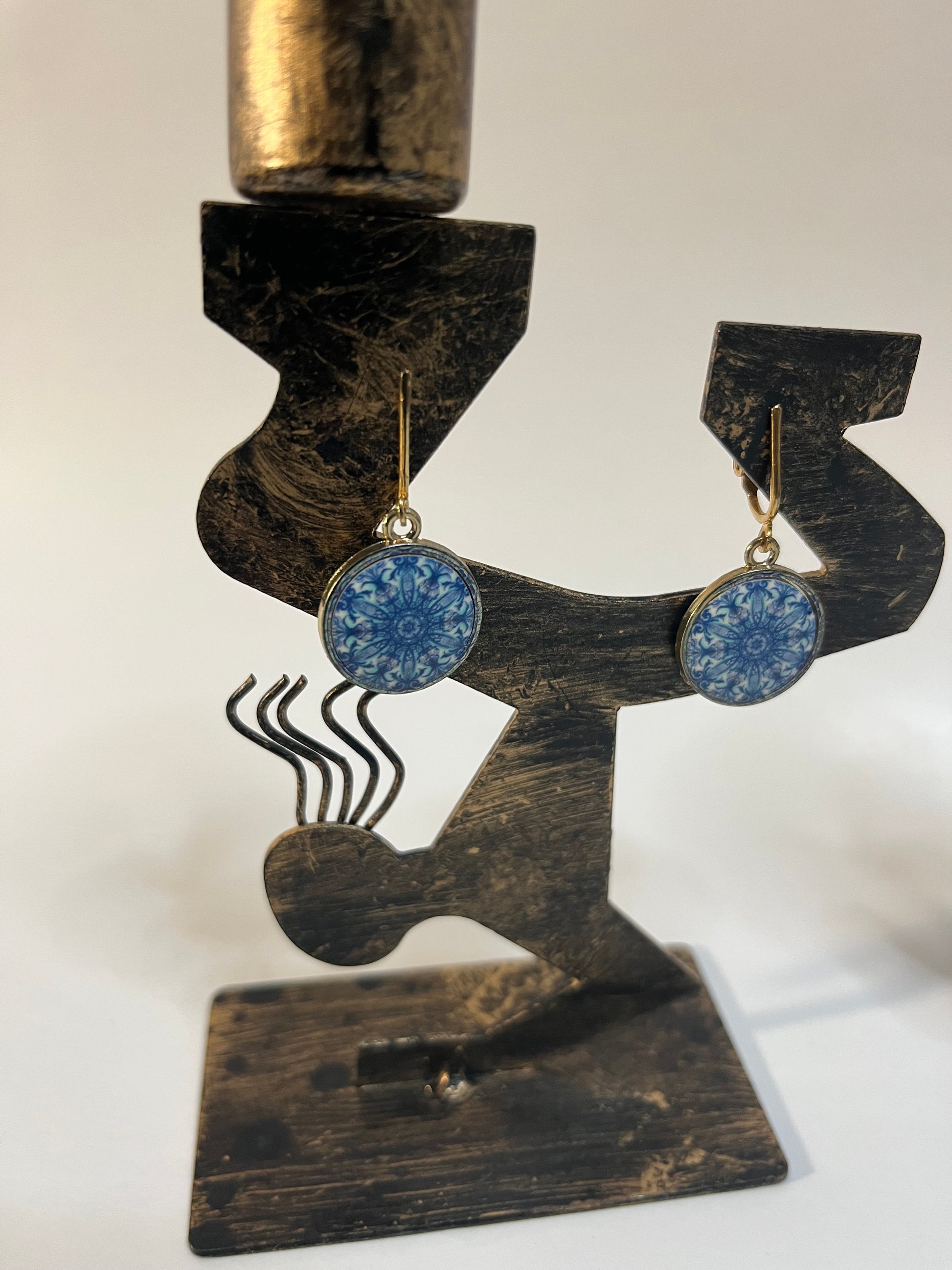 Glass & Resin Clip On Earrings 4 Pair Dangles 1" Boho Hippie USA Made F7