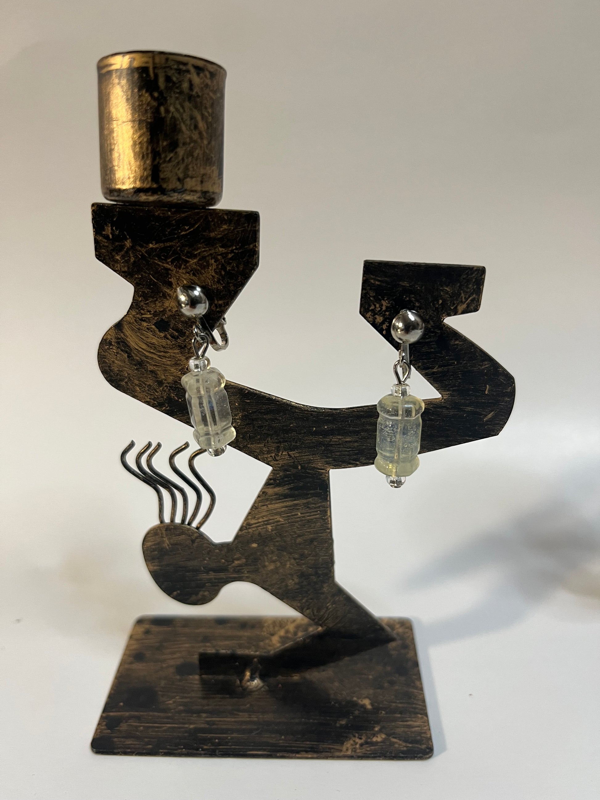 Pearl Quatz & Resin Clip On Earrings 4 Pair Dangle1-2" Boho Hippie USA Made F6