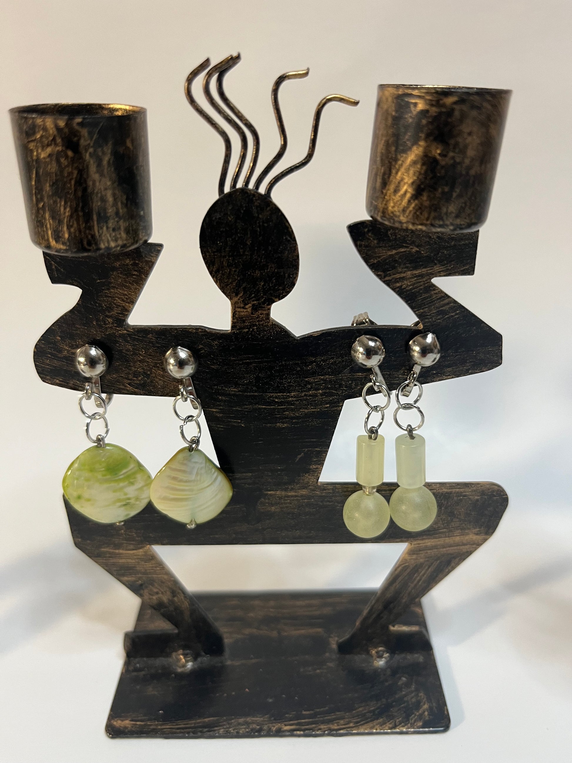 Pearl Quatz & Resin Clip On Earrings 4 Pair Dangle1-2" Boho Hippie USA Made F6