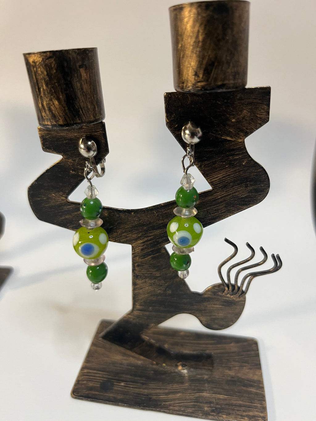 Pearl Quatz & Resin Clip On Earrings 4 Pair Dangle1-2" Boho Hippie USA Made F6