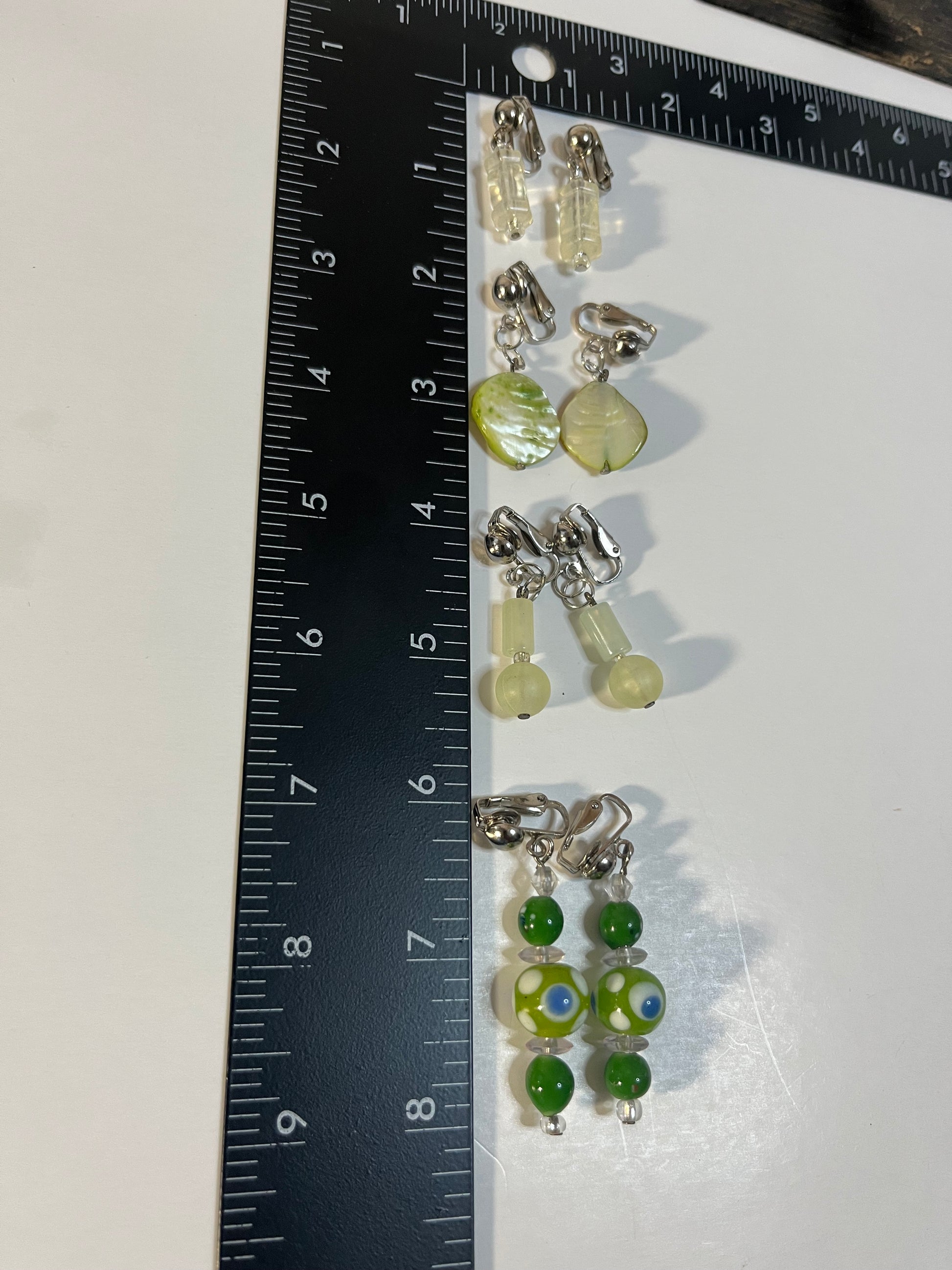 Pearl Quatz & Resin Clip On Earrings 4 Pair Dangle1-2" Boho Hippie USA Made F6