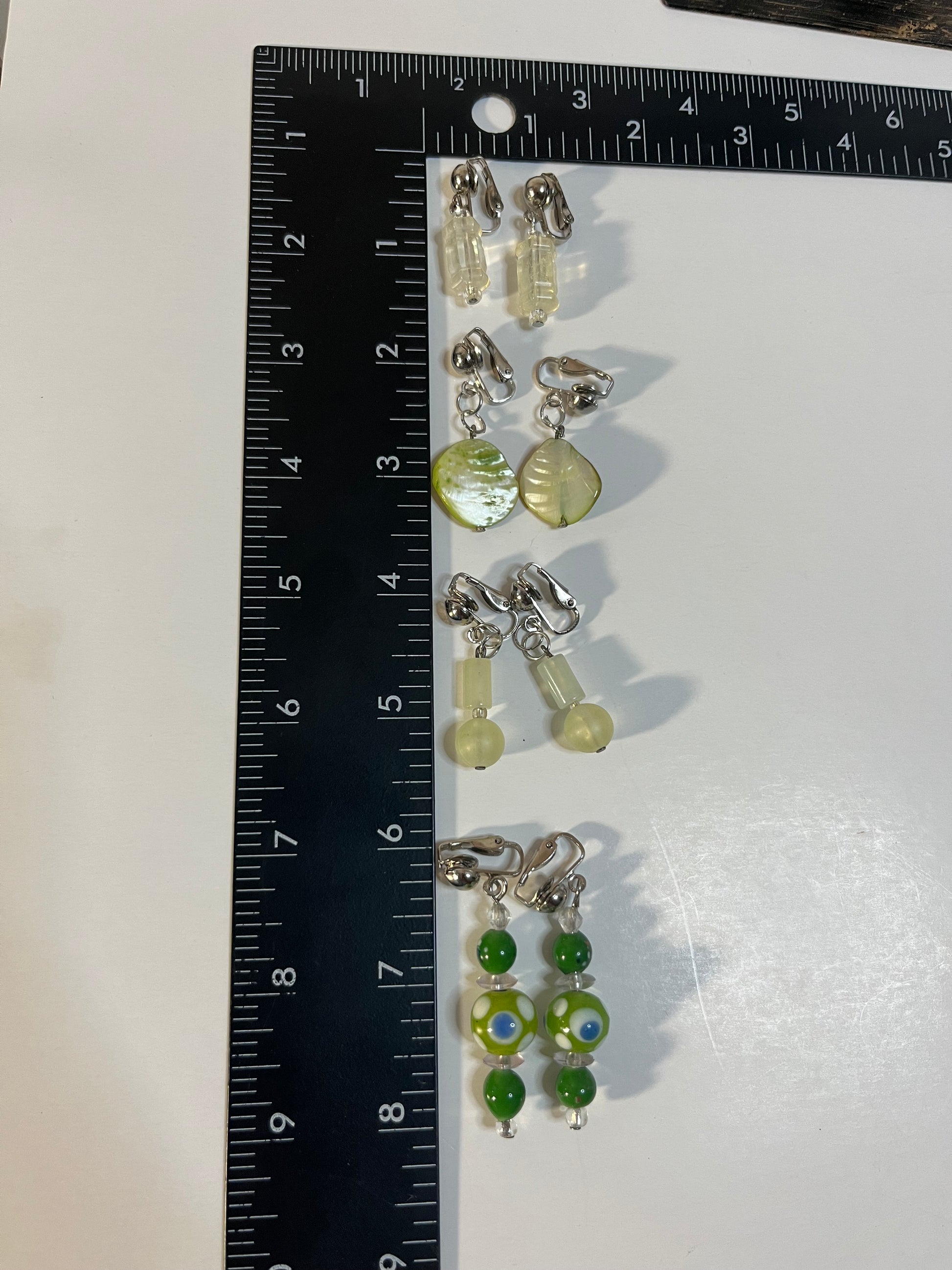 Pearl Quatz & Resin Clip On Earrings 4 Pair Dangle1-2" Boho Hippie USA Made F6