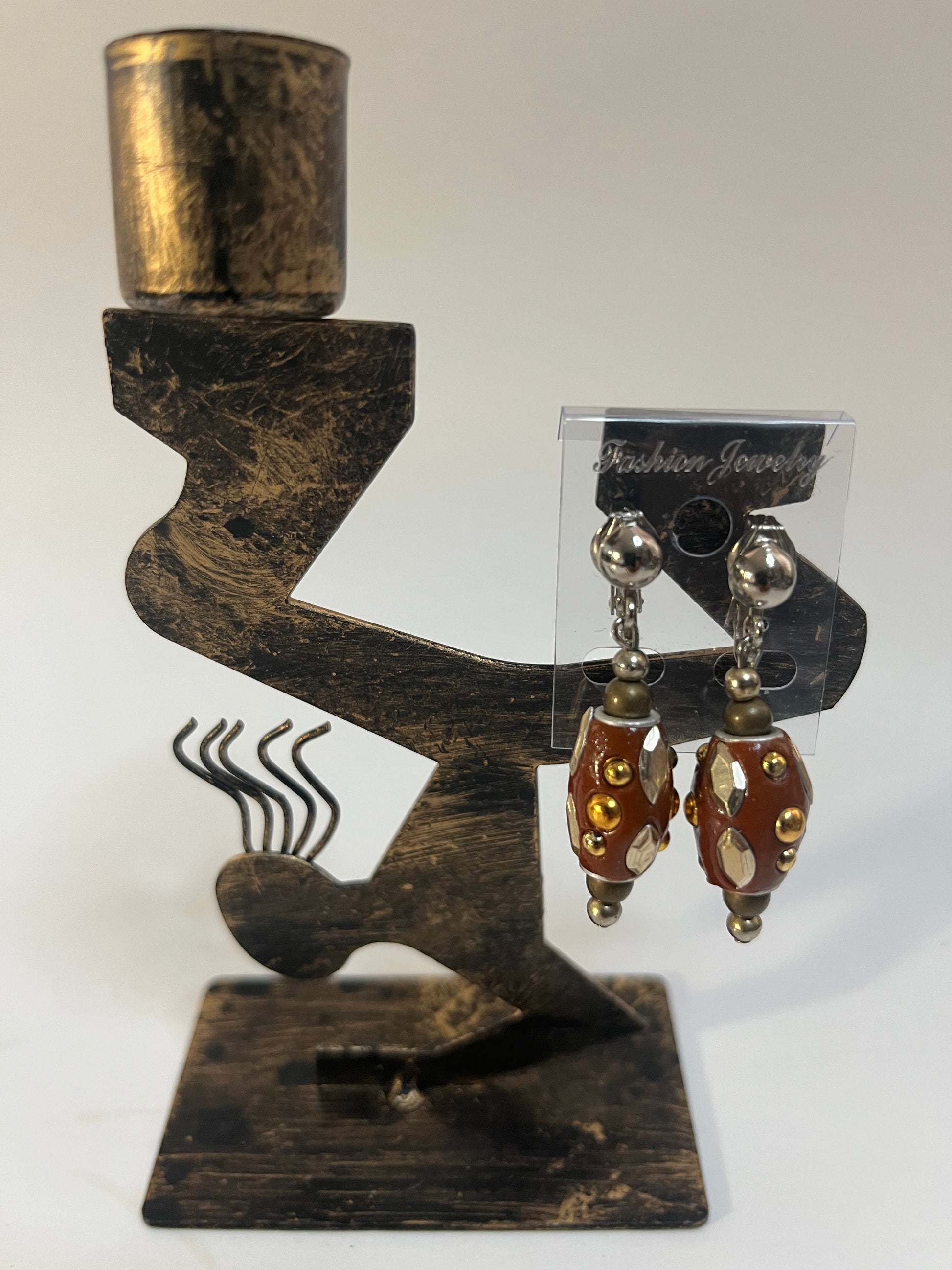 Cowrie Shells, Glass, Resin Clip On Earrings 4 Pair Dangles 3" USA Made G2