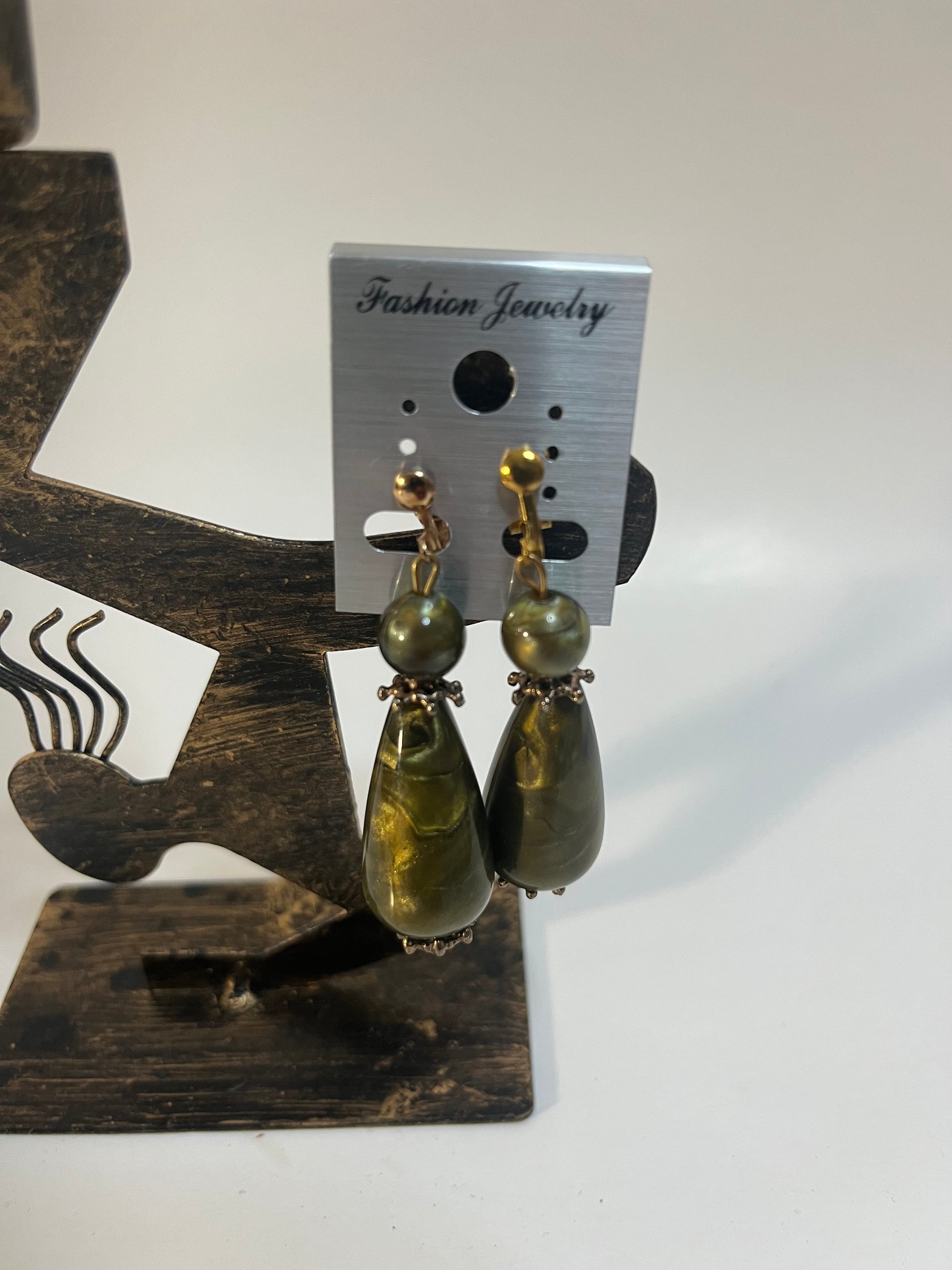 Cowrie Shells, Metal, Resin Clip On Earrings 4 Pair Dangles 1.5"-2" USA Made G3