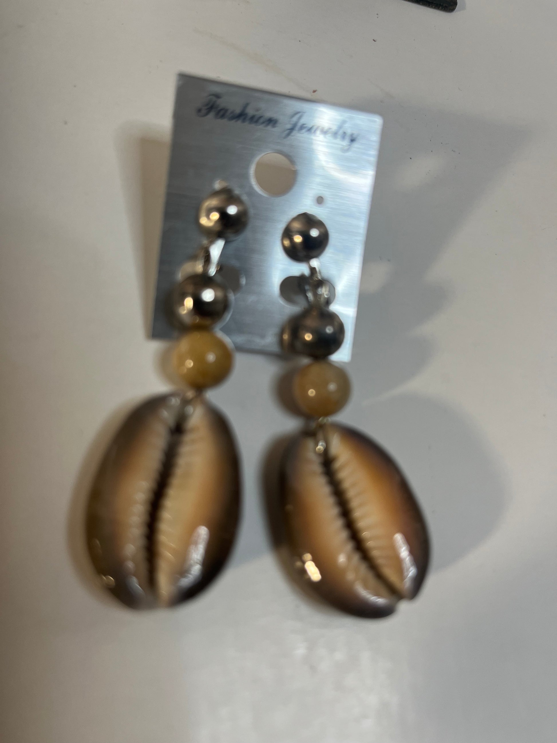 Cowrie Shells, Metal, Resin Clip On Earrings 4 Pair Dangles 1.5"-2" USA Made G3