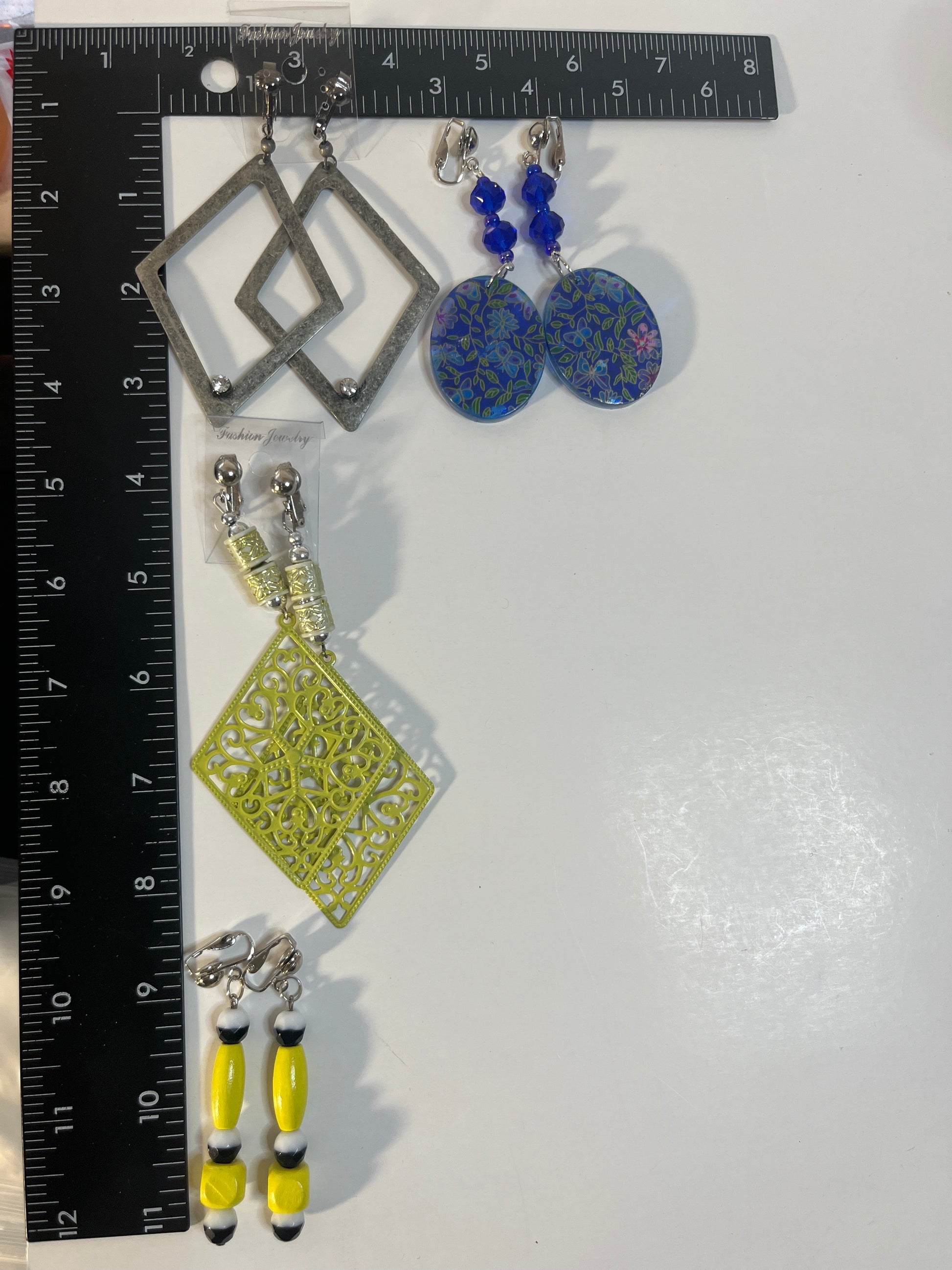 Wood Metal & Resin Clip On Earrings 4 Pair Dangles 3-4" Boho Hippie USA Made G4