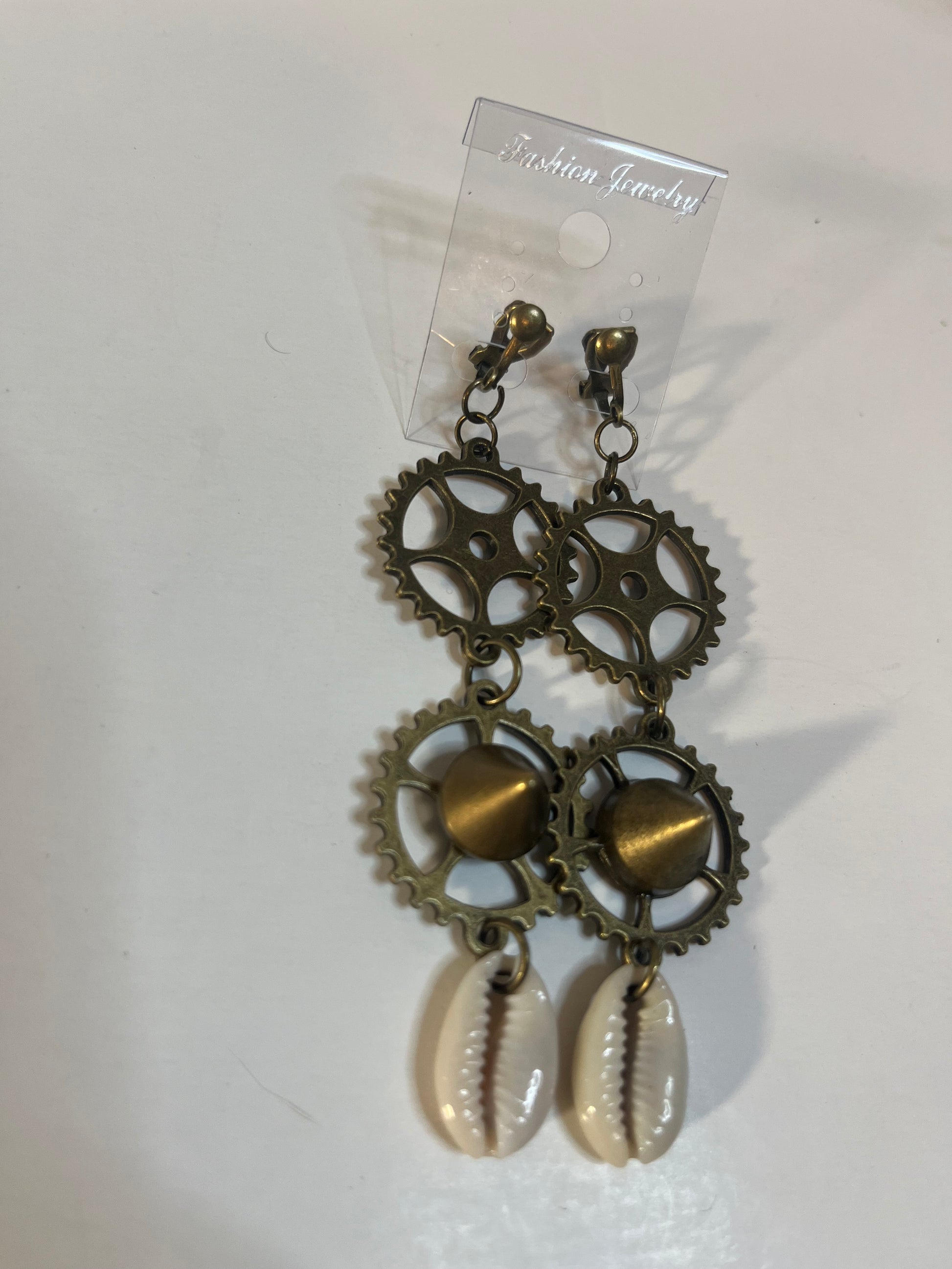 Cowrie Shells, Metal, Resin Clip On Earrings 4 Pair Dangles 2"-4" USA Made G5