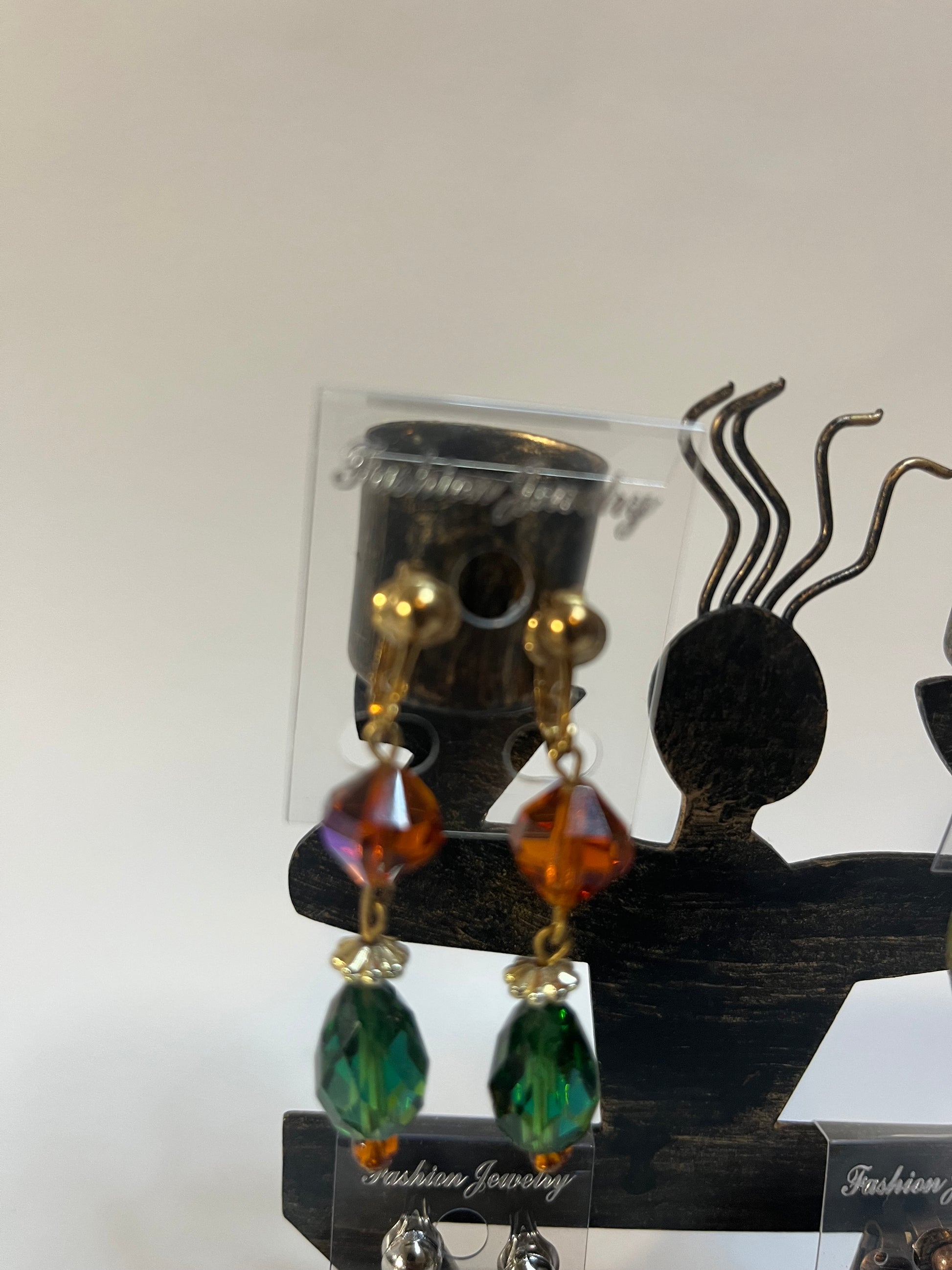 Jasper Leather Crystal Clip On Earrings 4 Pair Dangles 1" -2" USA Made G6