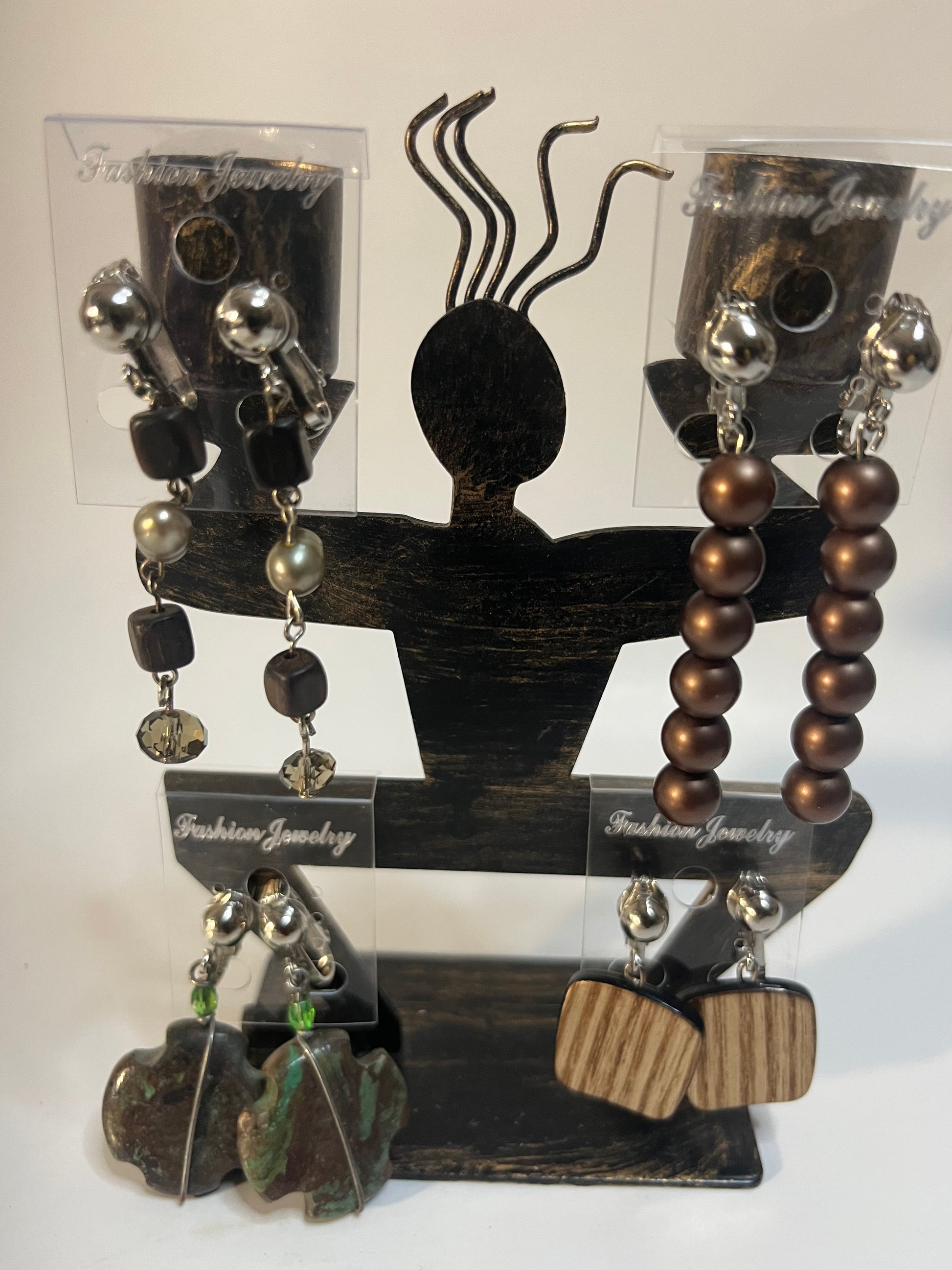 Jasper & Resin Clip On Earrings 4 Pair Dangles 1"-2" Boho Hippie USA Made G7