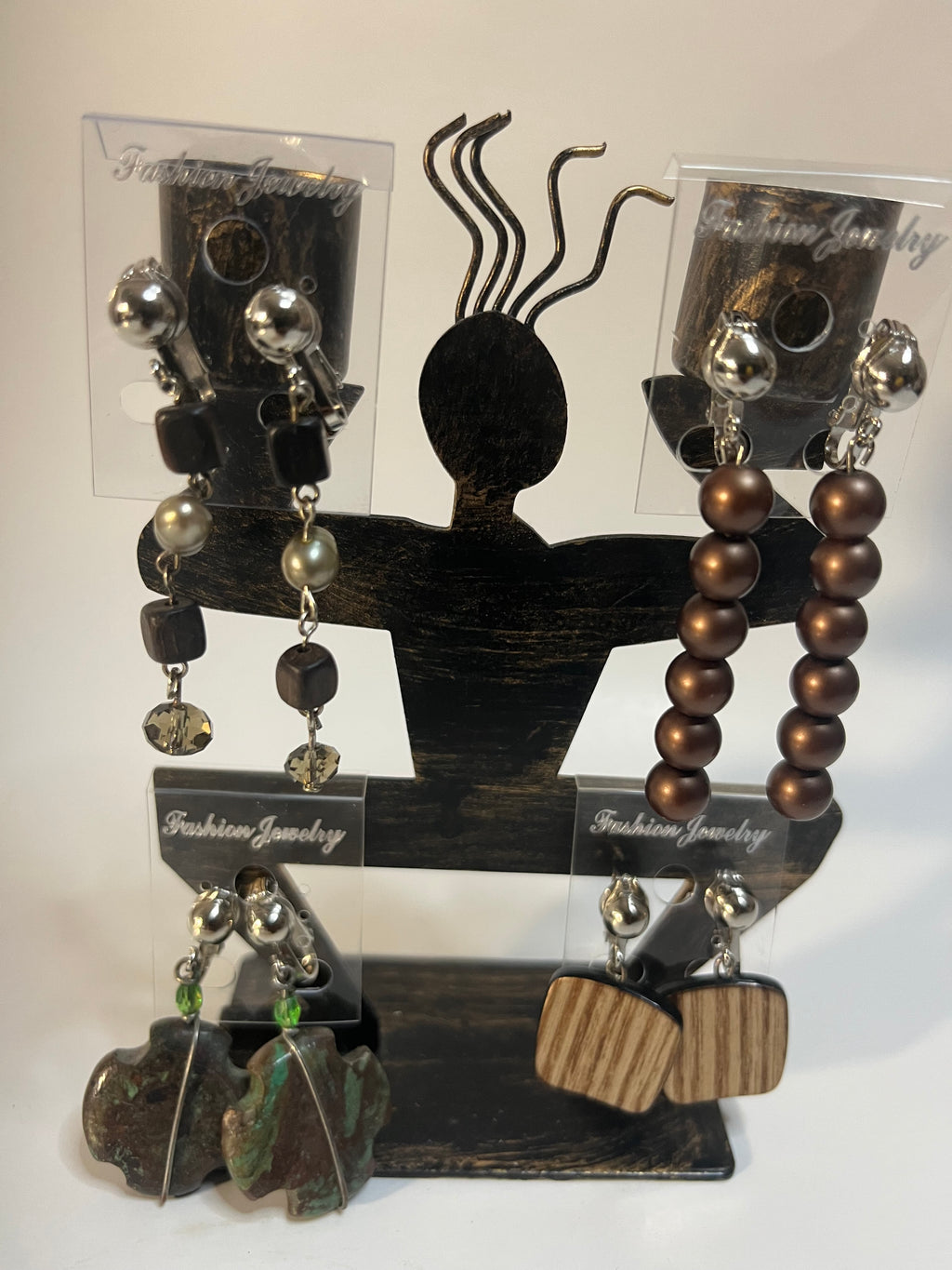 Jasper & Resin Clip On Earrings 4 Pair Dangles 1"-2" Boho Hippie USA Made G7