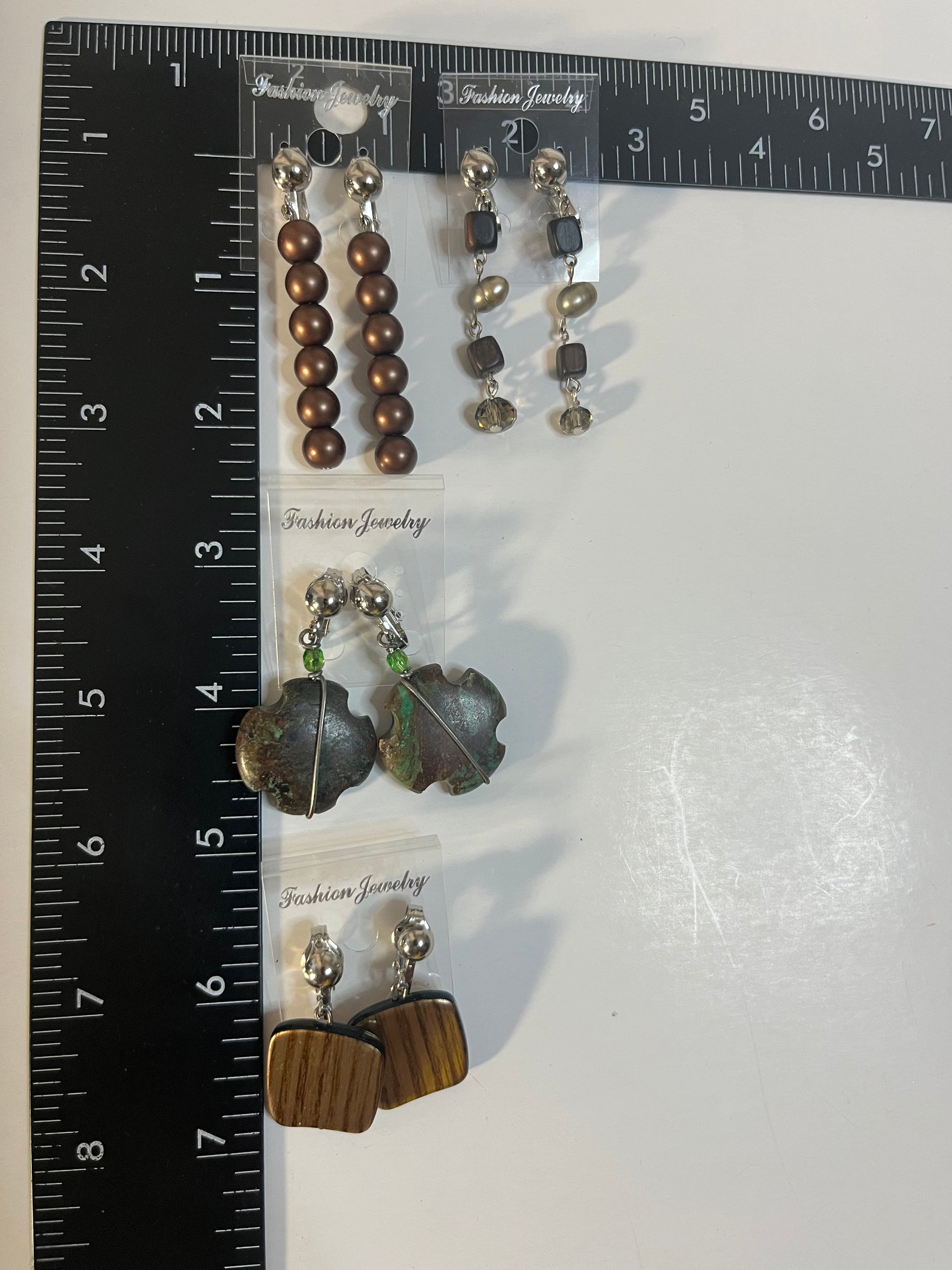 Jasper & Resin Clip On Earrings 4 Pair Dangles 1"-2" Boho Hippie USA Made G7