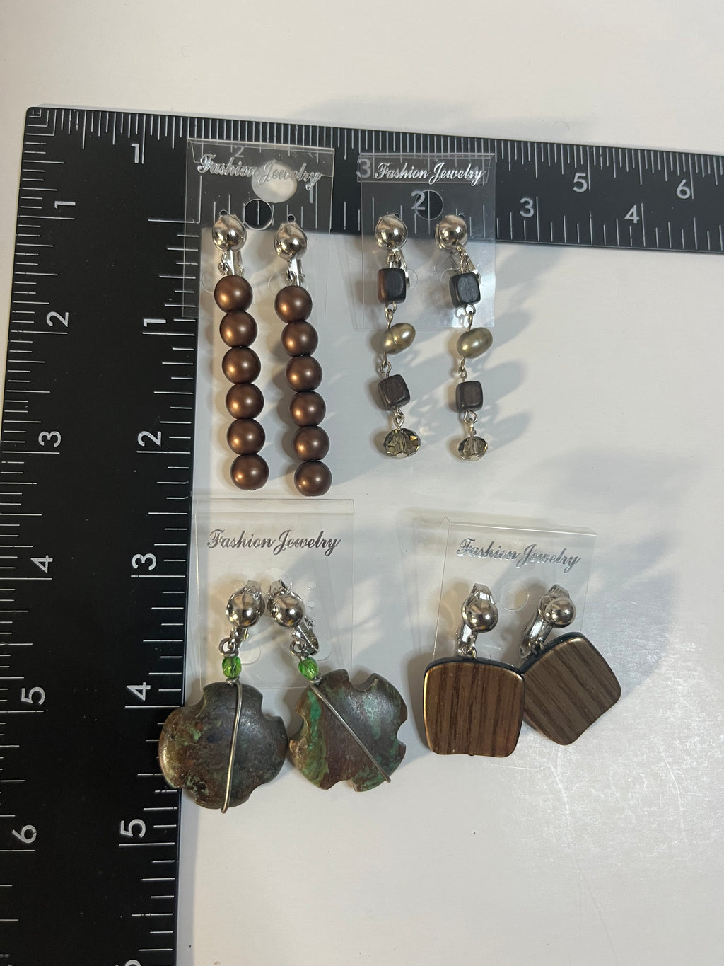 Jasper & Resin Clip On Earrings 4 Pair Dangles 1"-2" Boho Hippie USA Made G7