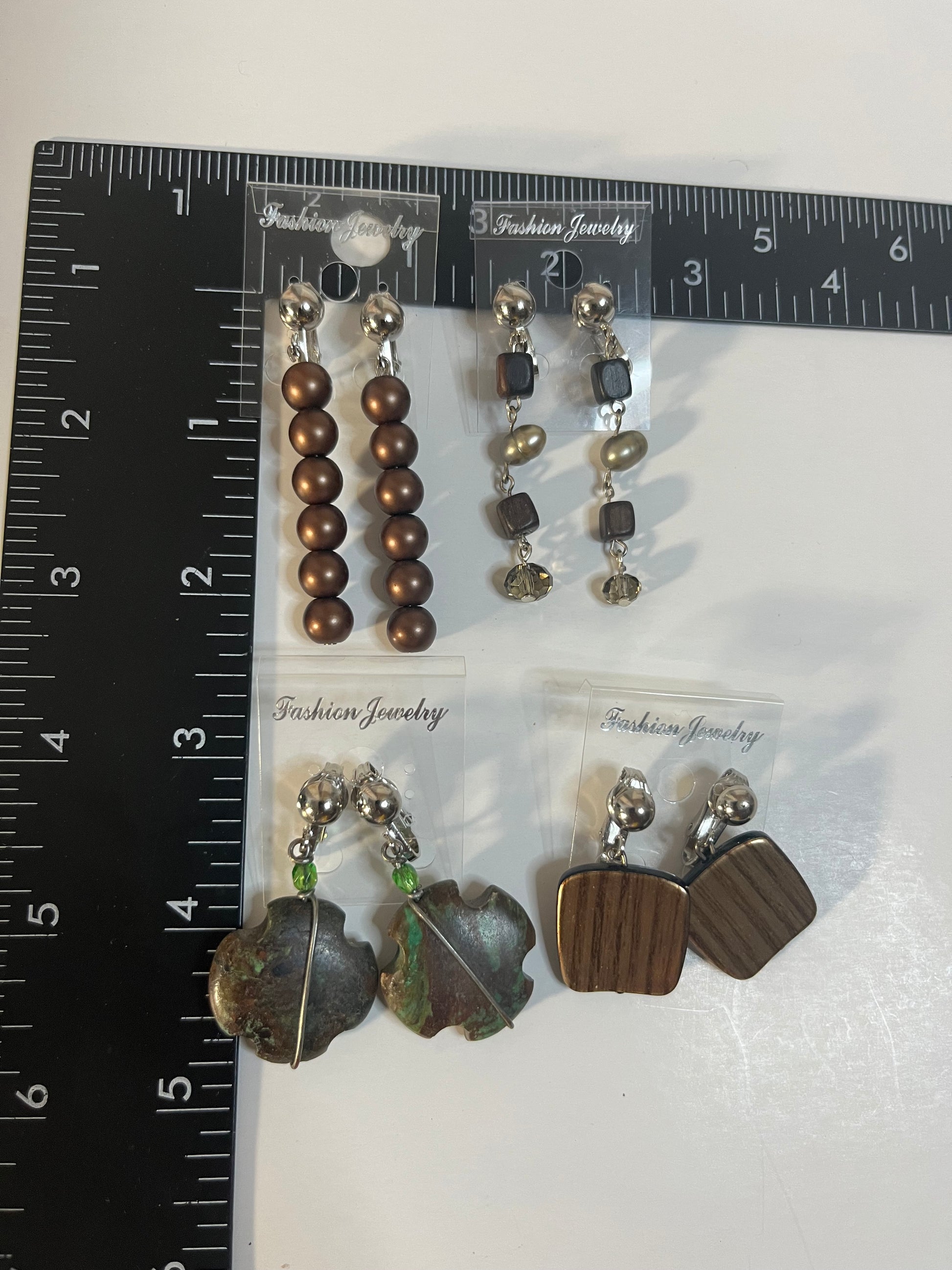 Jasper & Resin Clip On Earrings 4 Pair Dangles 1"-2" Boho Hippie USA Made G7