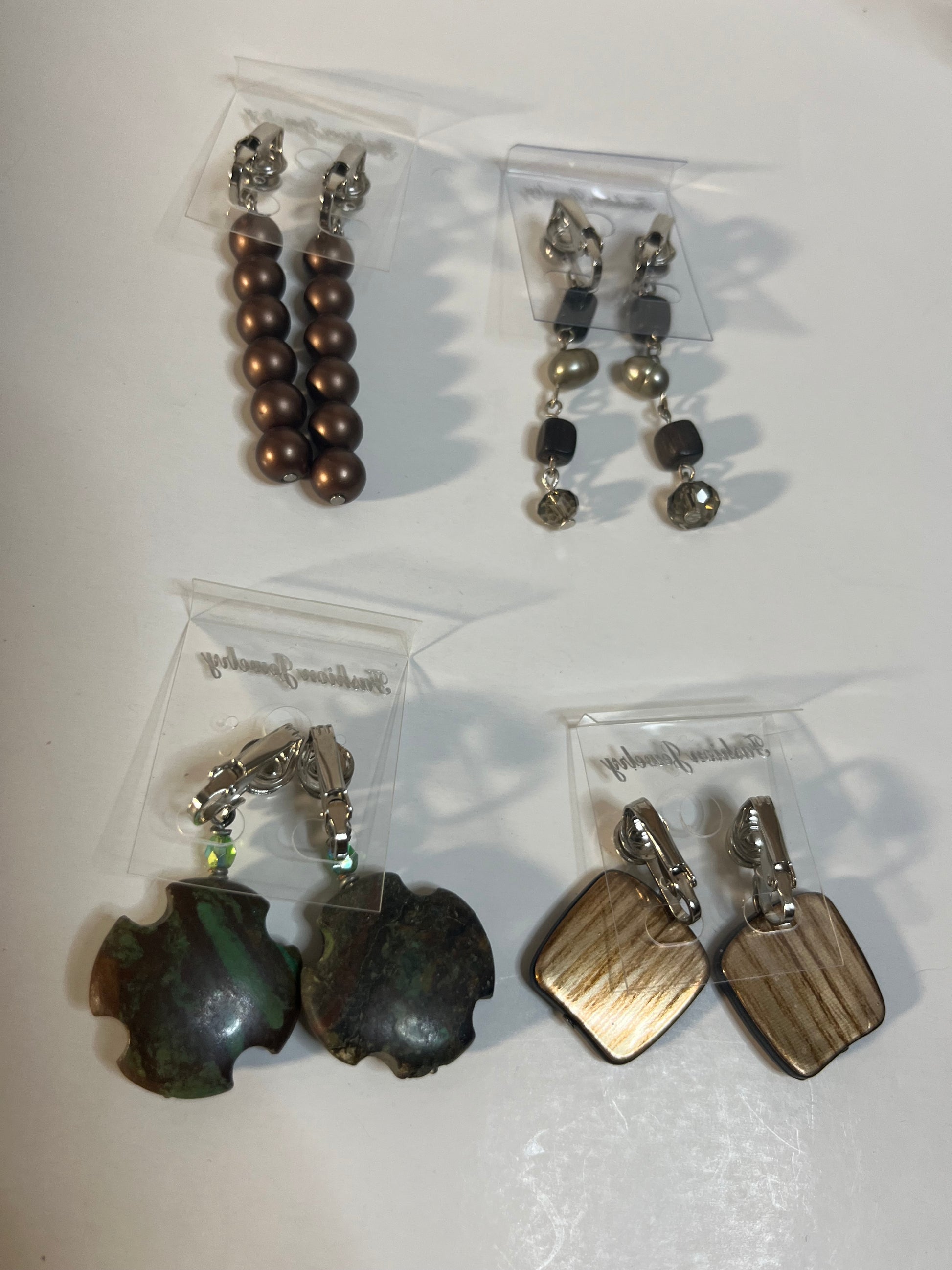 Jasper & Resin Clip On Earrings 4 Pair Dangles 1"-2" Boho Hippie USA Made G7