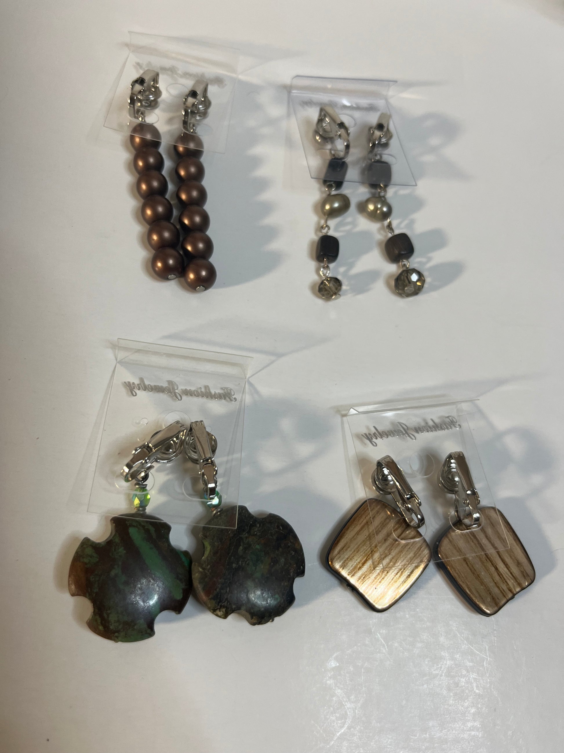 Jasper & Resin Clip On Earrings 4 Pair Dangles 1"-2" Boho Hippie USA Made G7