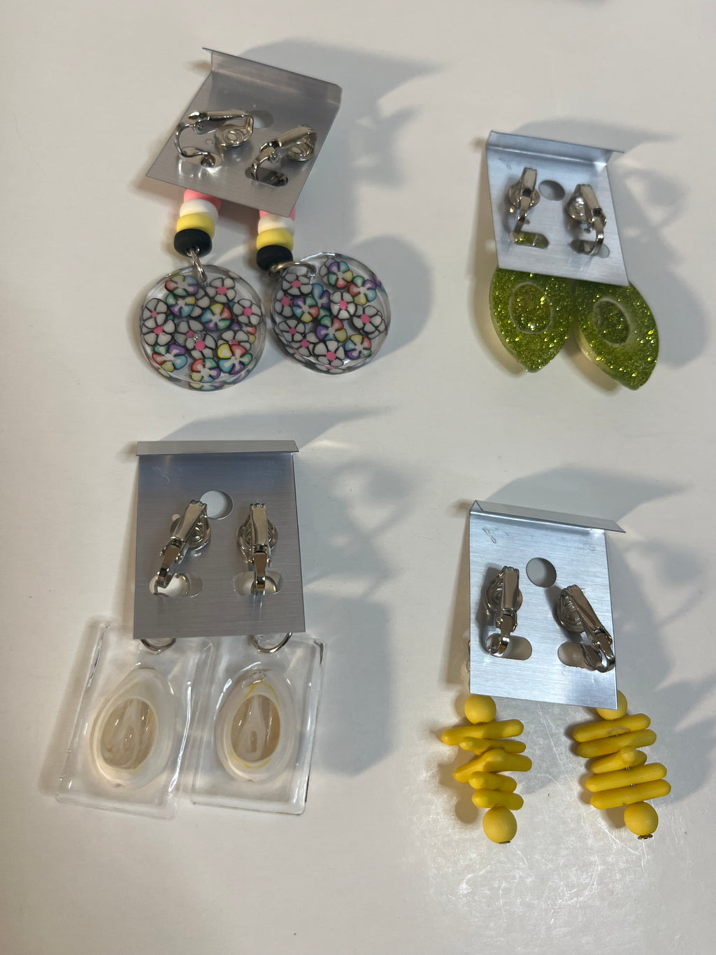 Cowrie Shells, Resin Clip On Earrings 4 Pair Dangles 1"- 2" USA Made G9