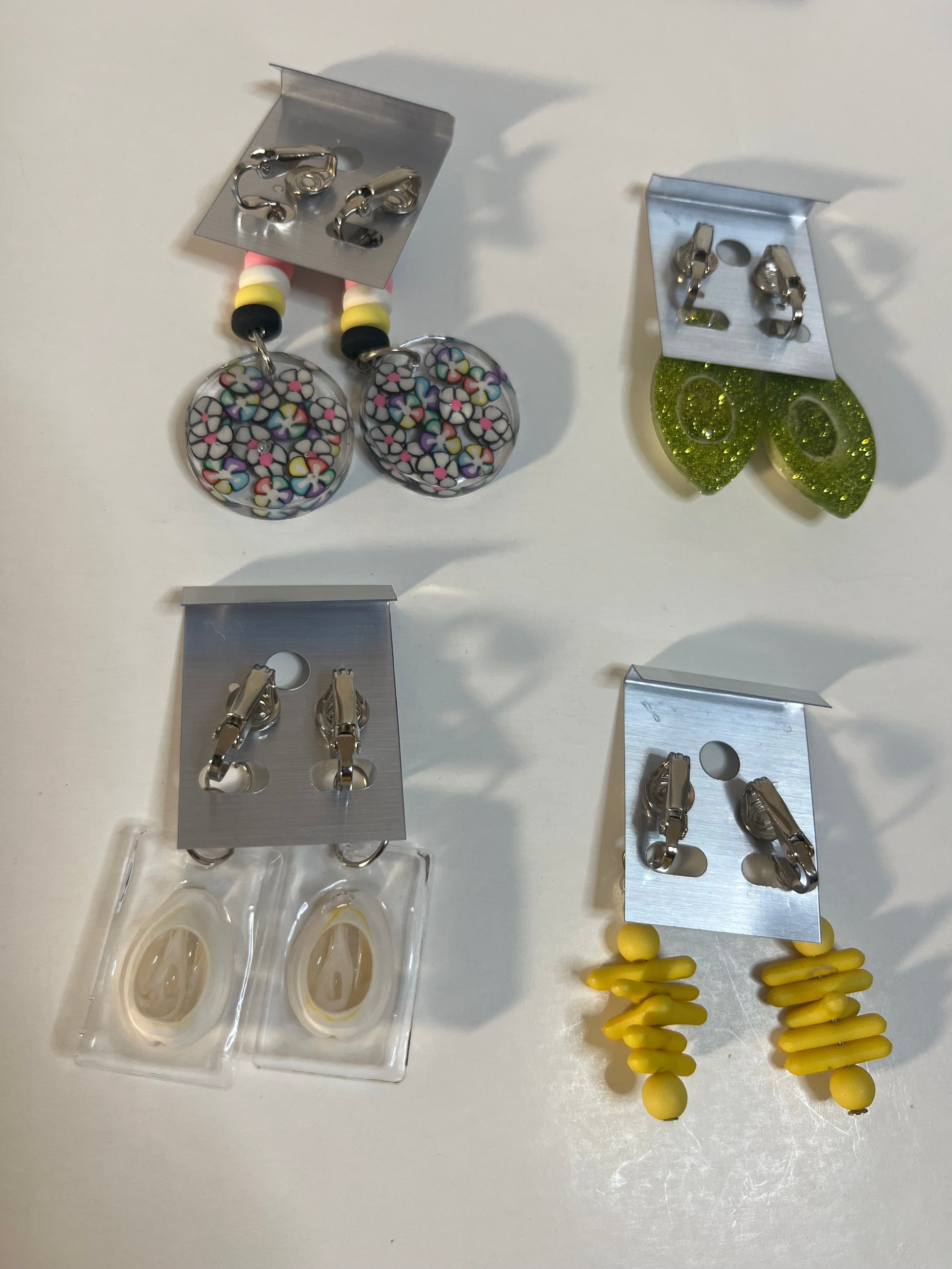 Cowrie Shells, Resin Clip On Earrings 4 Pair Dangles 1"- 2" USA Made G9