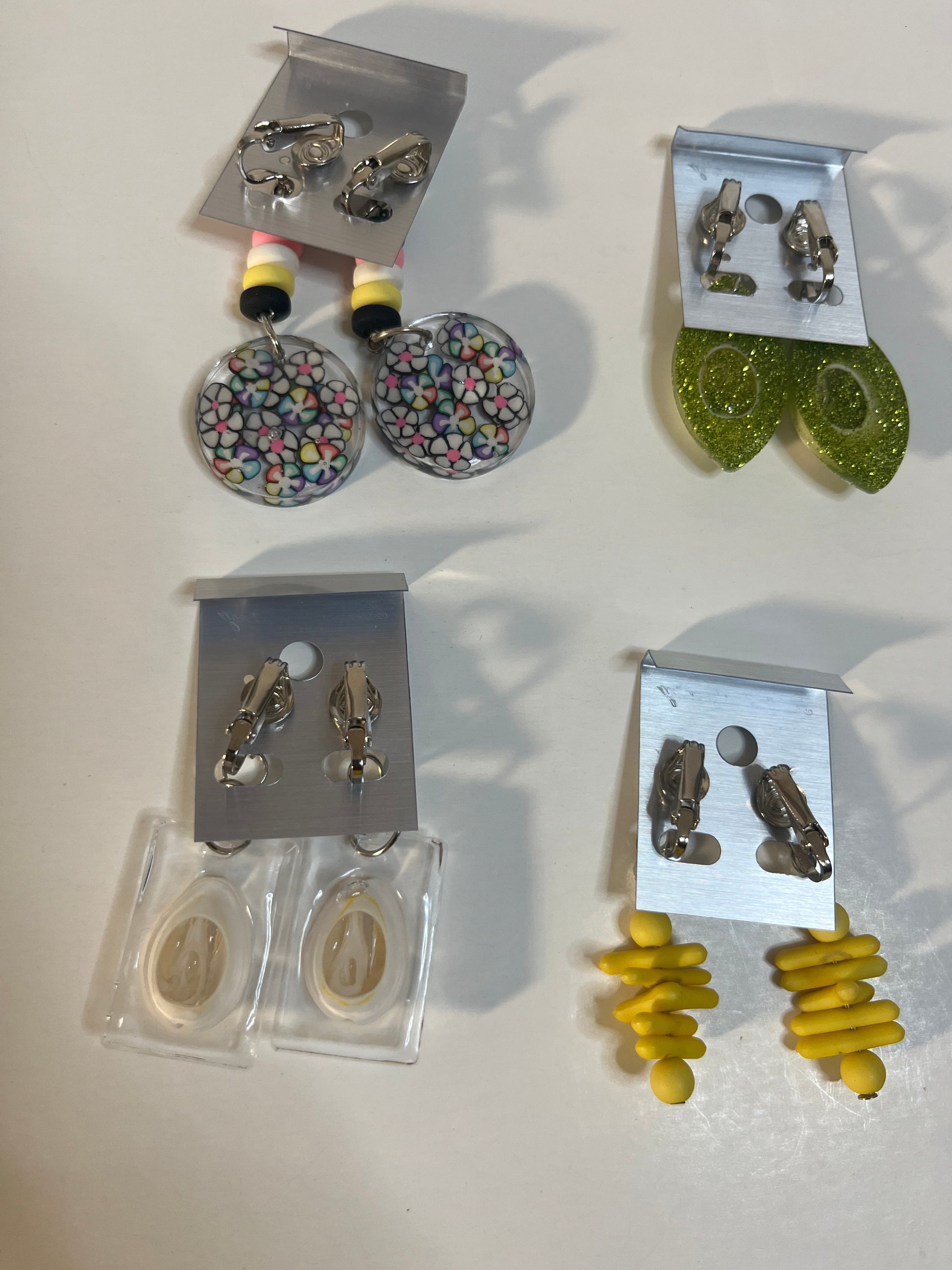 Cowrie Shells, Resin Clip On Earrings 4 Pair Dangles 1"- 2" USA Made G9