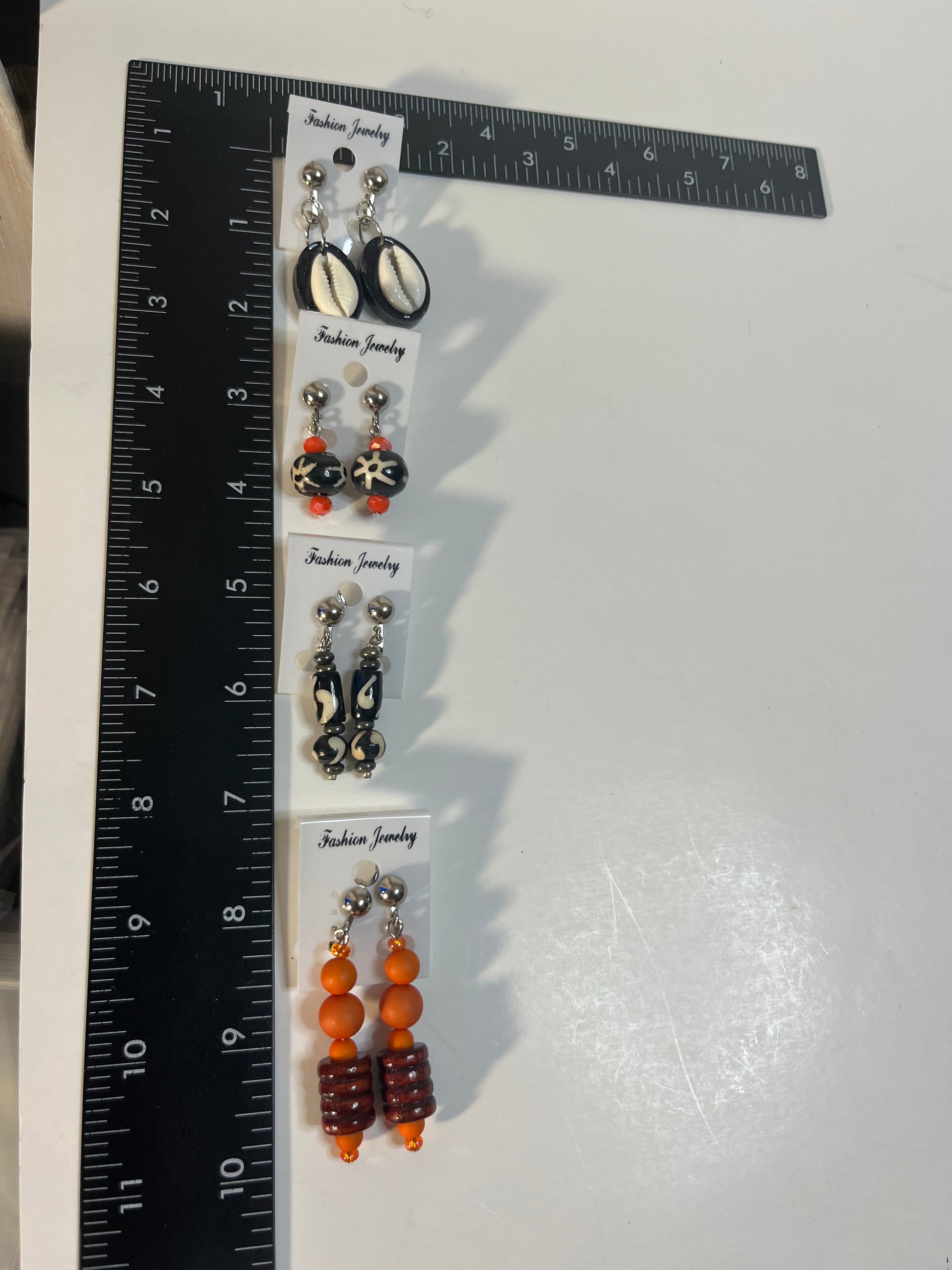 Cowrie Shells, Bone, Resin Clip On Earrings 4 Pair Dangles 1"- 1.5" USA Made G10