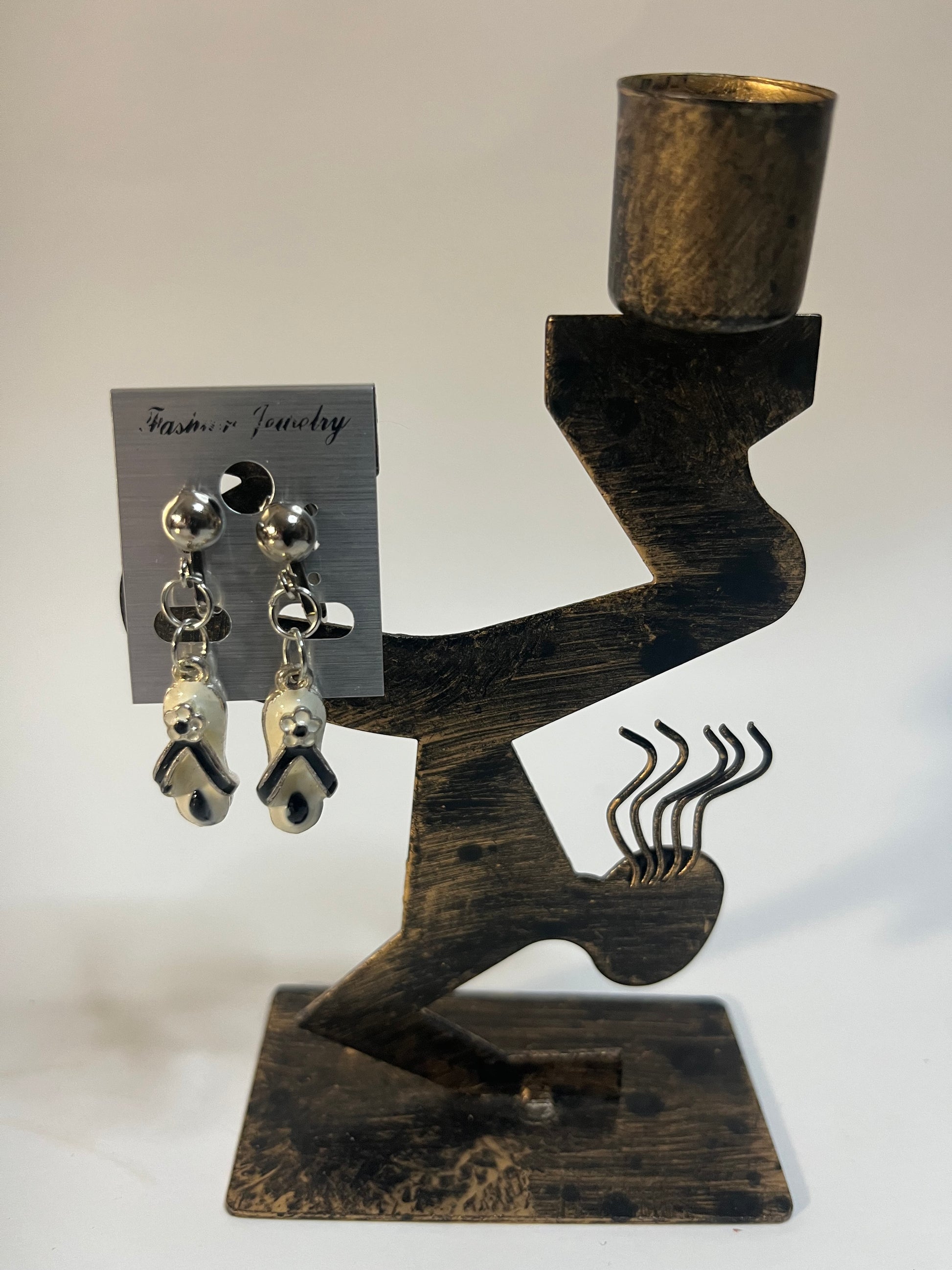 Metal Clip On Earrings 4 Pair Dangles 1" Silvertone Boho Hippie USA Made G11