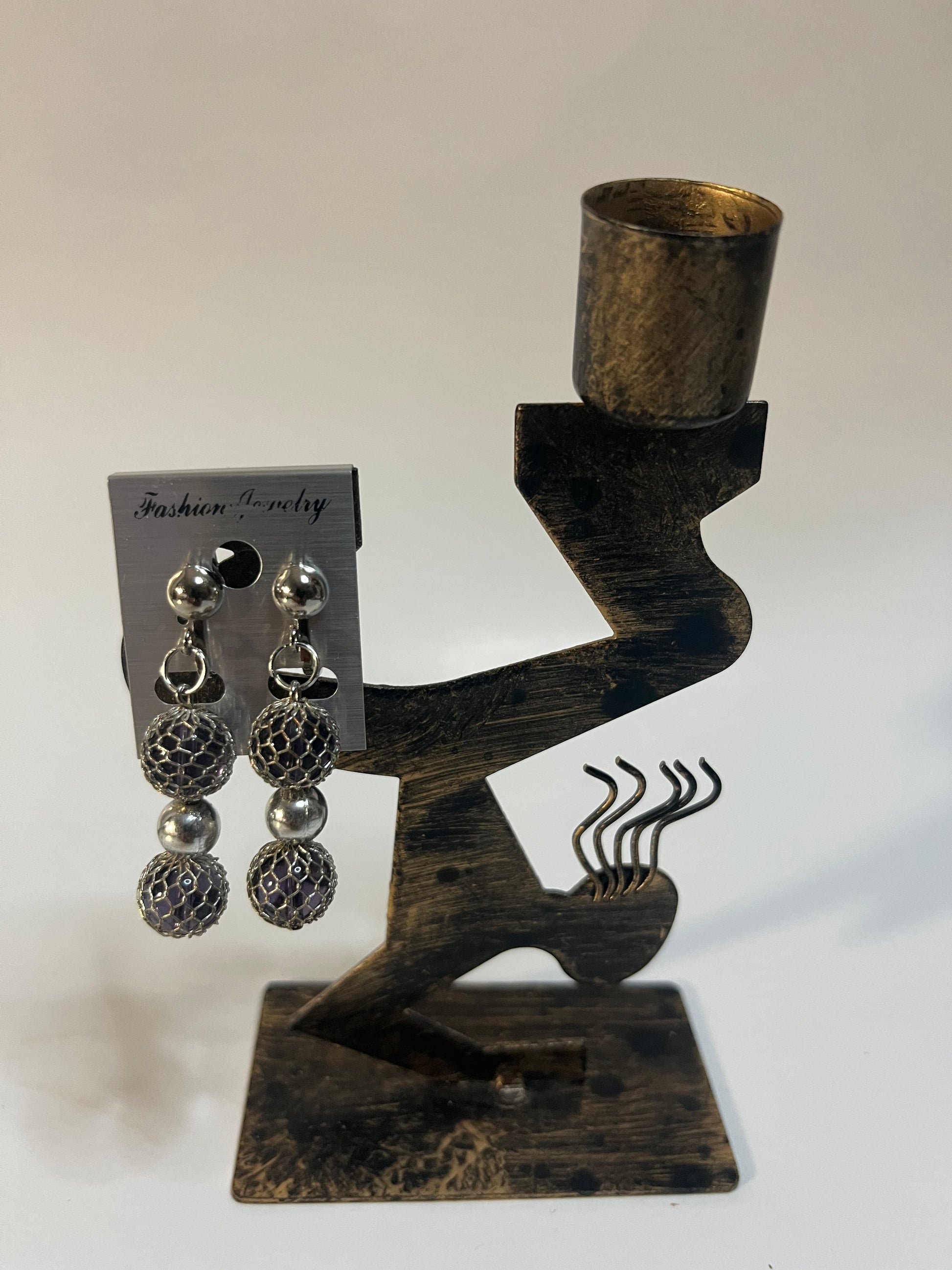 Metal Clip On Earrings 4 Pair Dangles 1" Silvertone Boho Hippie USA Made G11