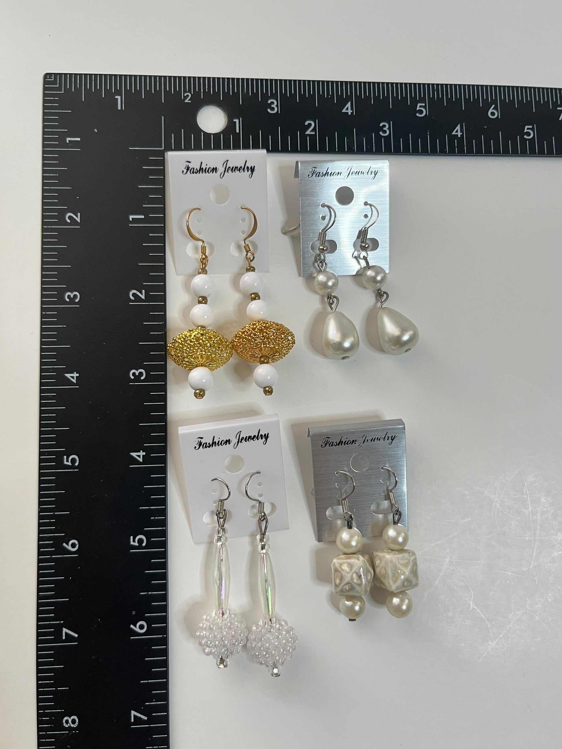 White Clip On Earrings 4 Pair Dangles 1" -2" Classics USA Made H1