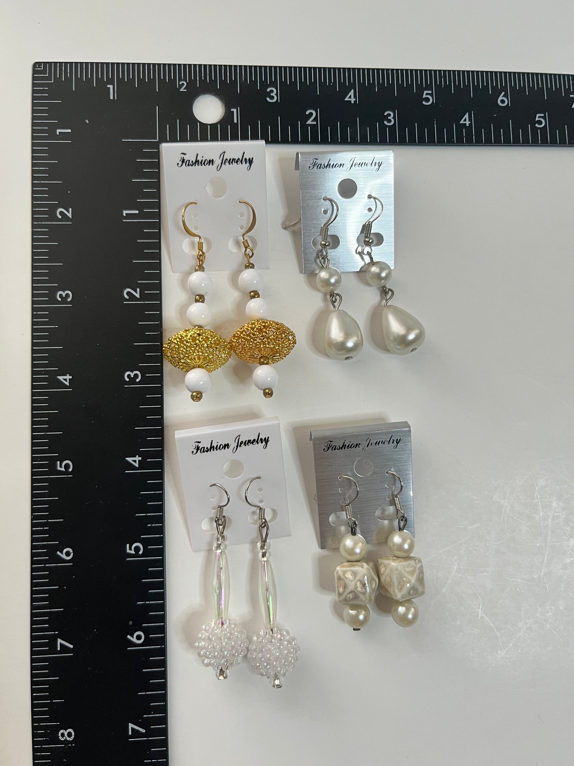 White Clip On Earrings 4 Pair Dangles 1" -2" Classics USA Made H1
