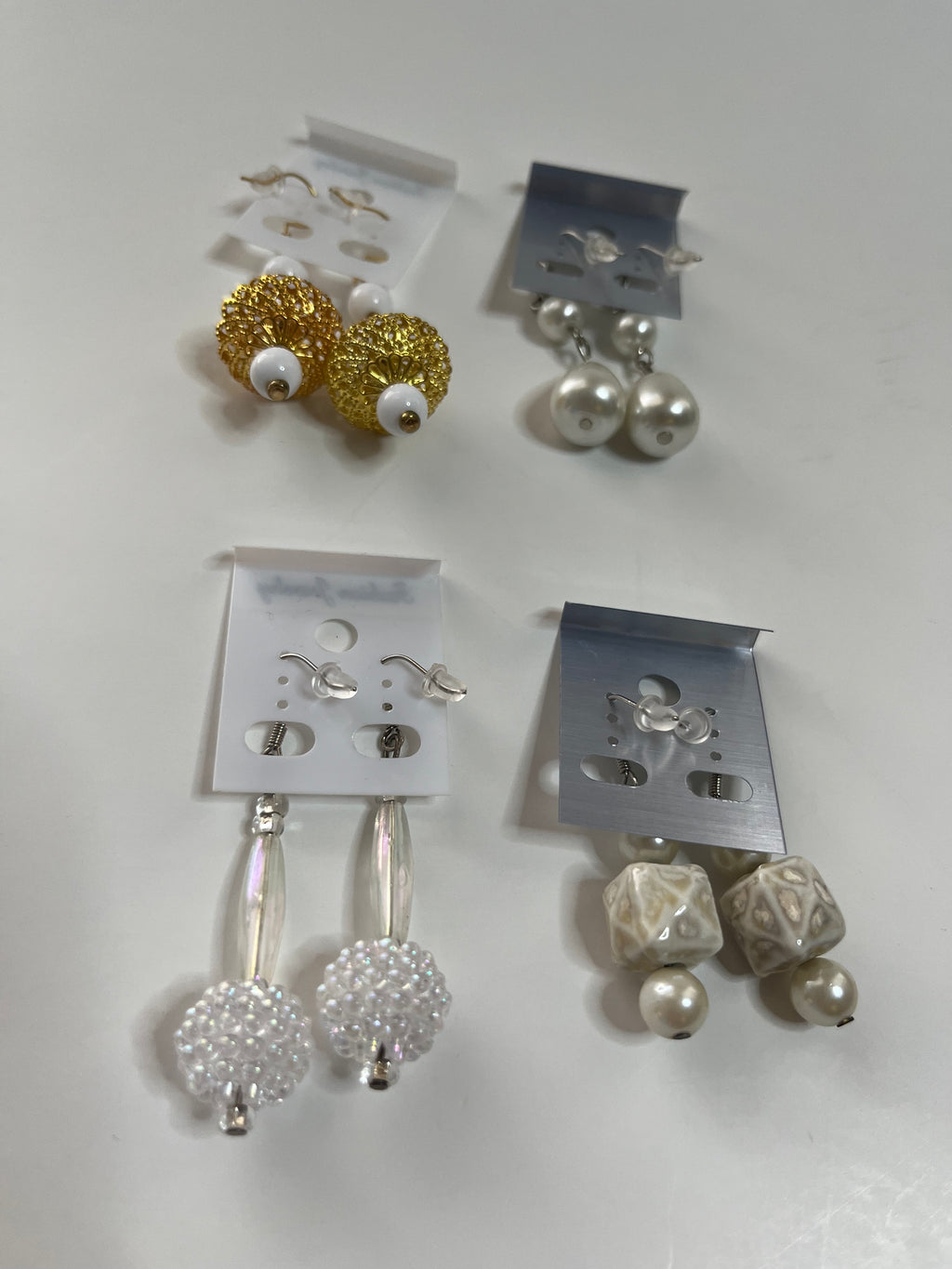 White Clip On Earrings 4 Pair Dangles 1" -2" Classics USA Made H1