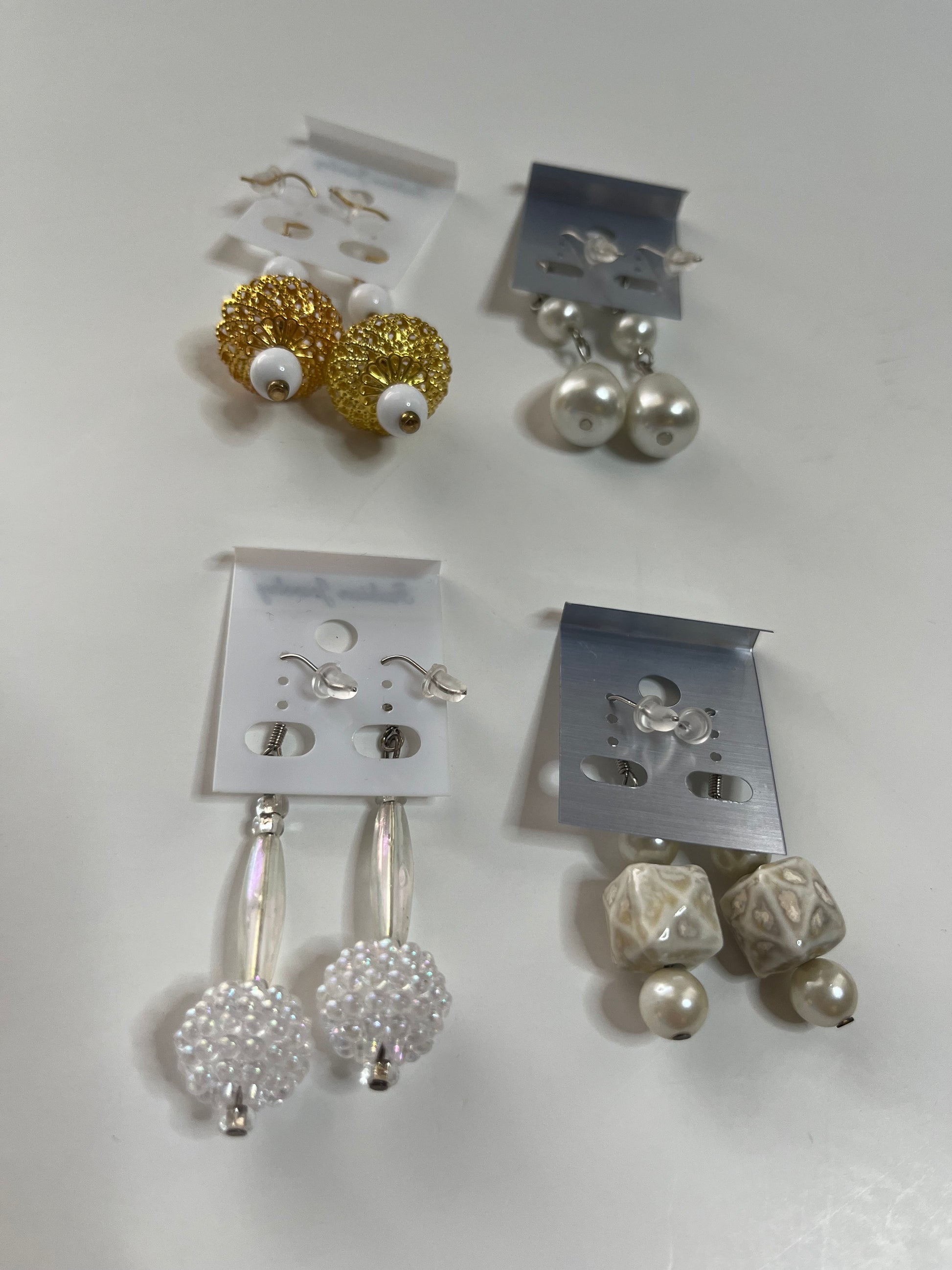 White Clip On Earrings 4 Pair Dangles 1" -2" Classics USA Made H1