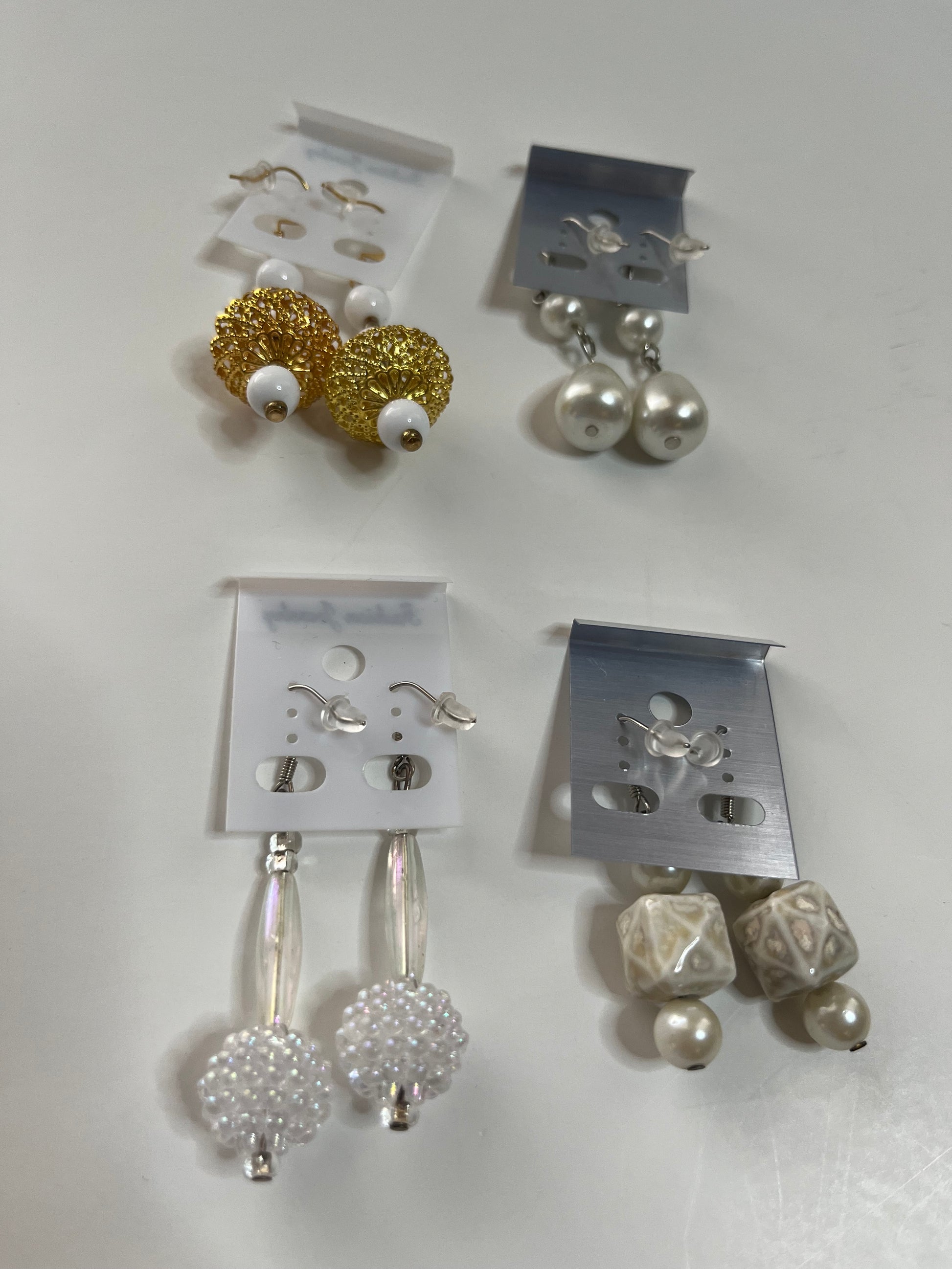 White Clip On Earrings 4 Pair Dangles 1" -2" Classics USA Made H1