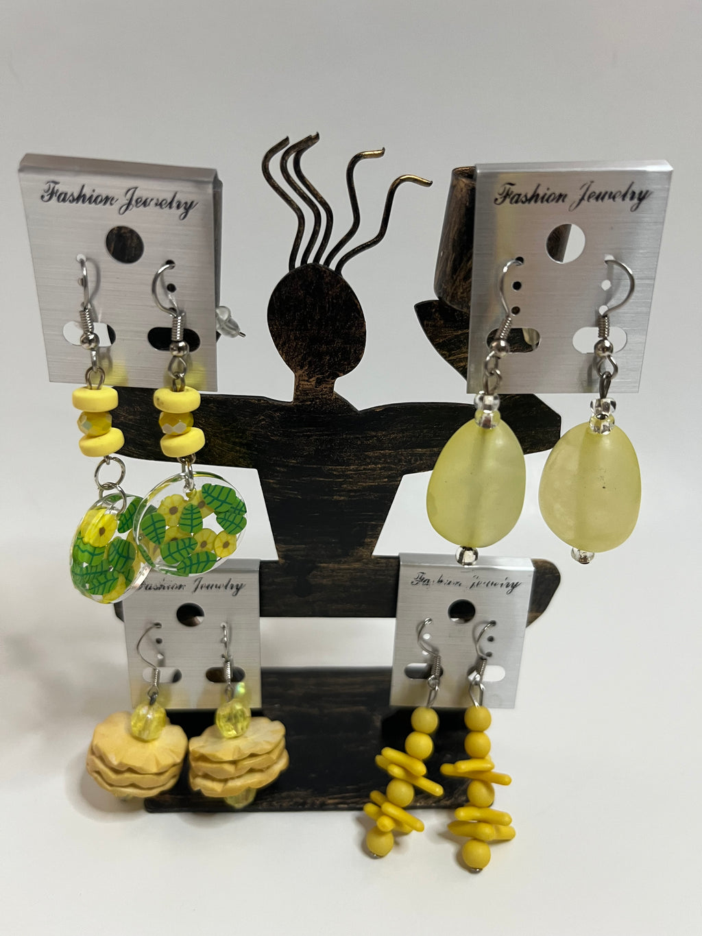 Pierced Earrings 4 Pair Dangles 1" -2" Yellow Green USA Made H3