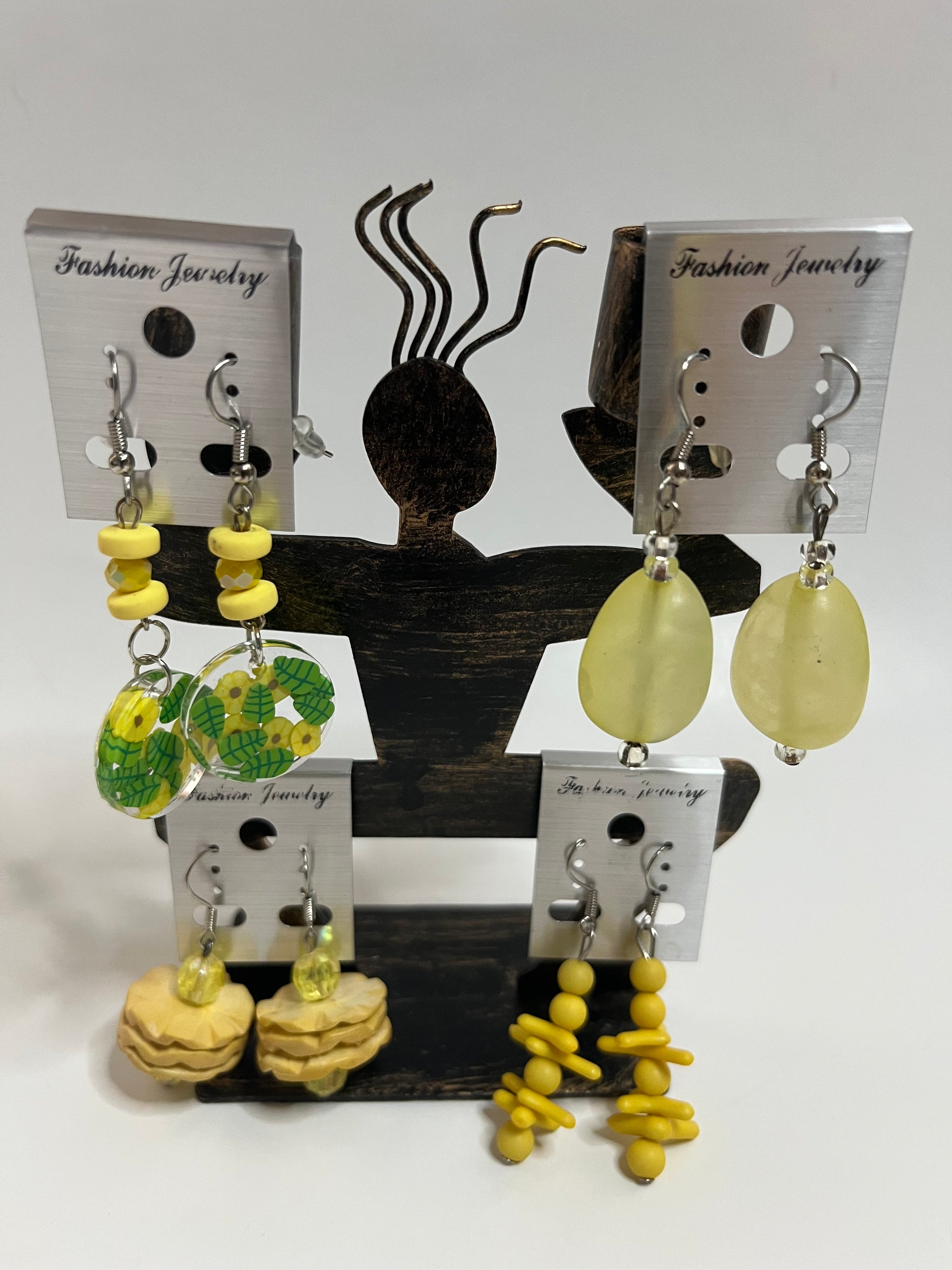 Pierced Earrings 4 Pair Dangles 1" -2" Yellow Green USA Made H3