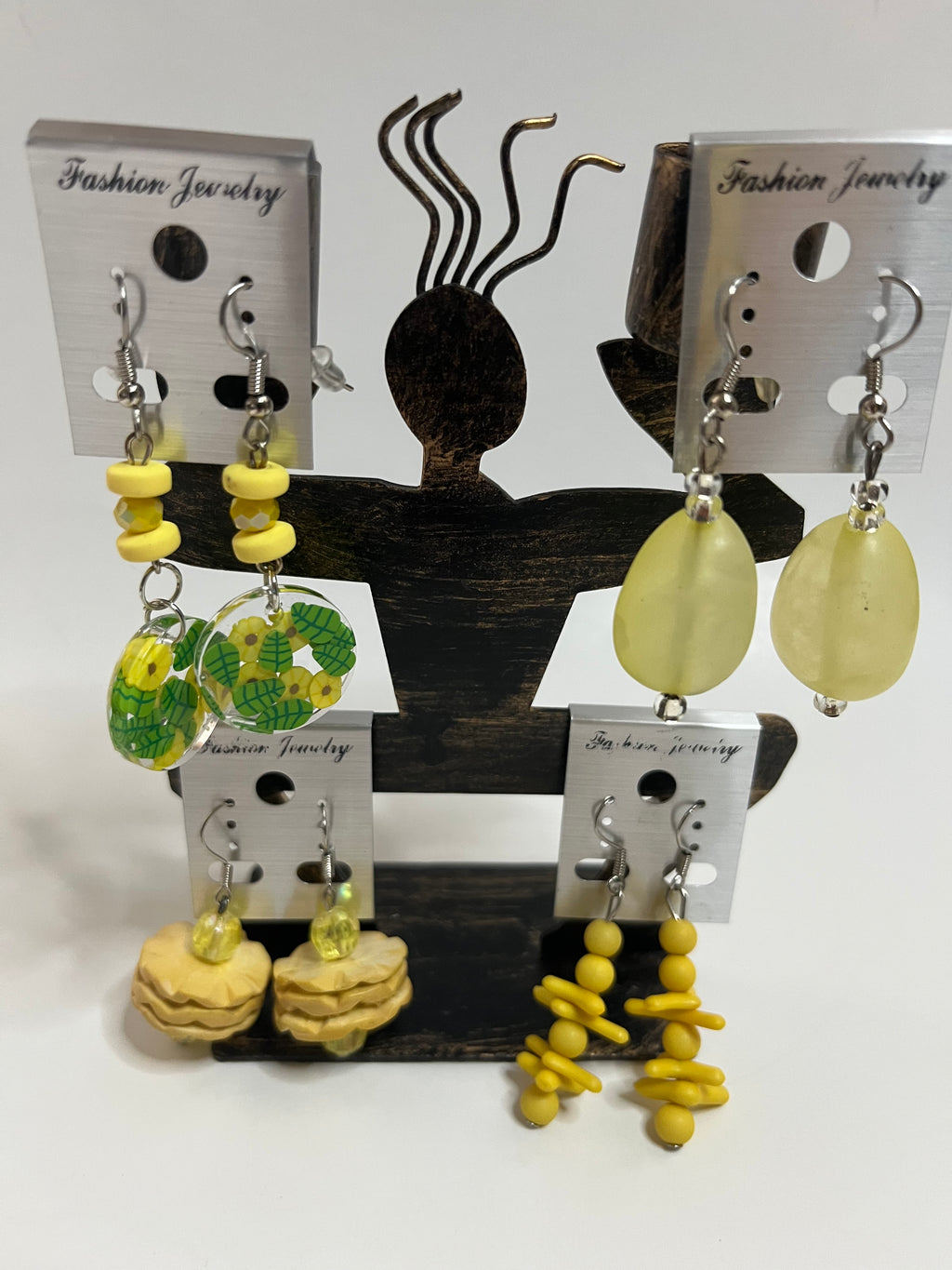 Pierced Earrings 4 Pair Dangles 1" -2" Yellow Green USA Made H3