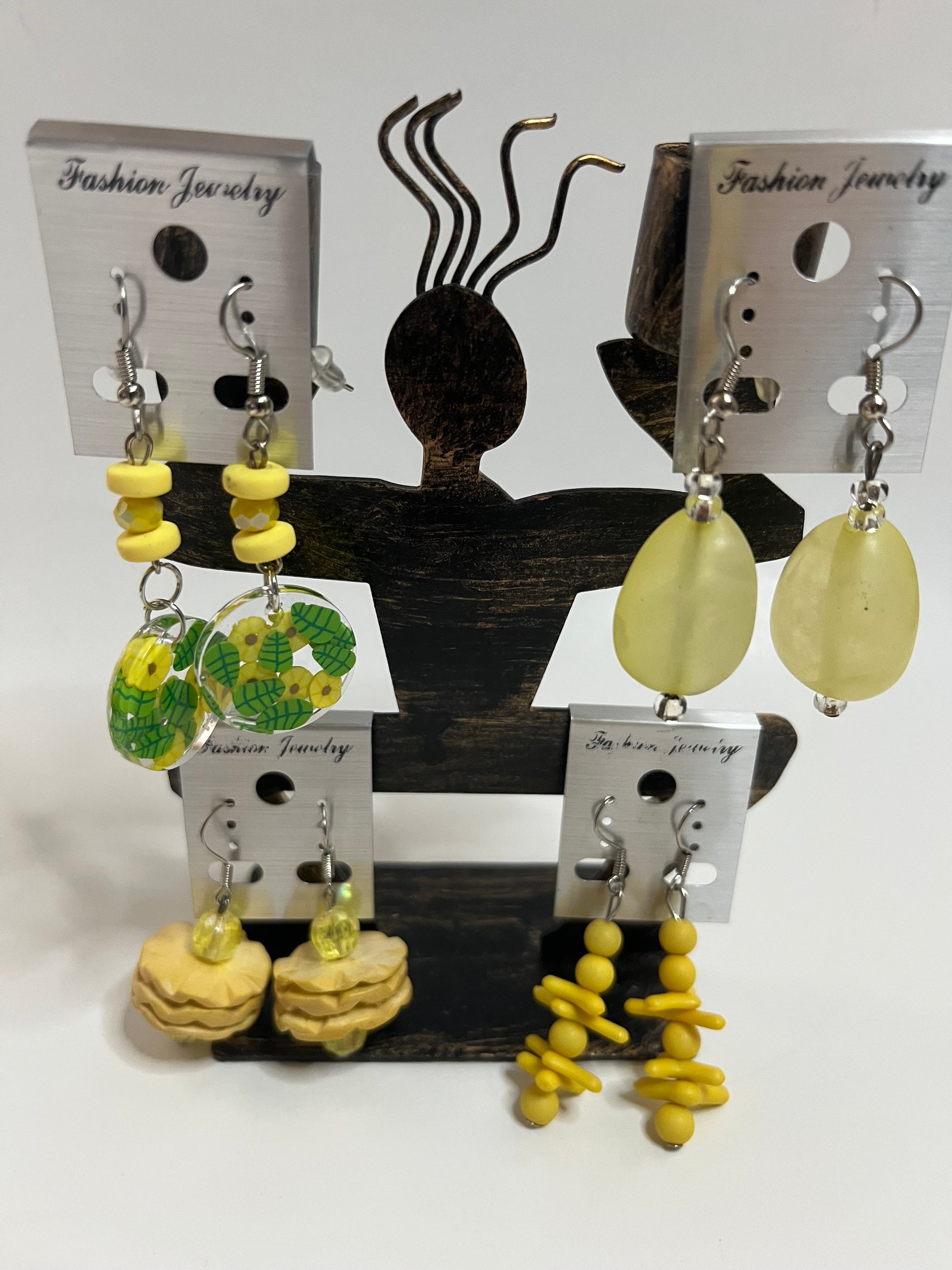 Pierced Earrings 4 Pair Dangles 1" -2" Yellow Green USA Made H3
