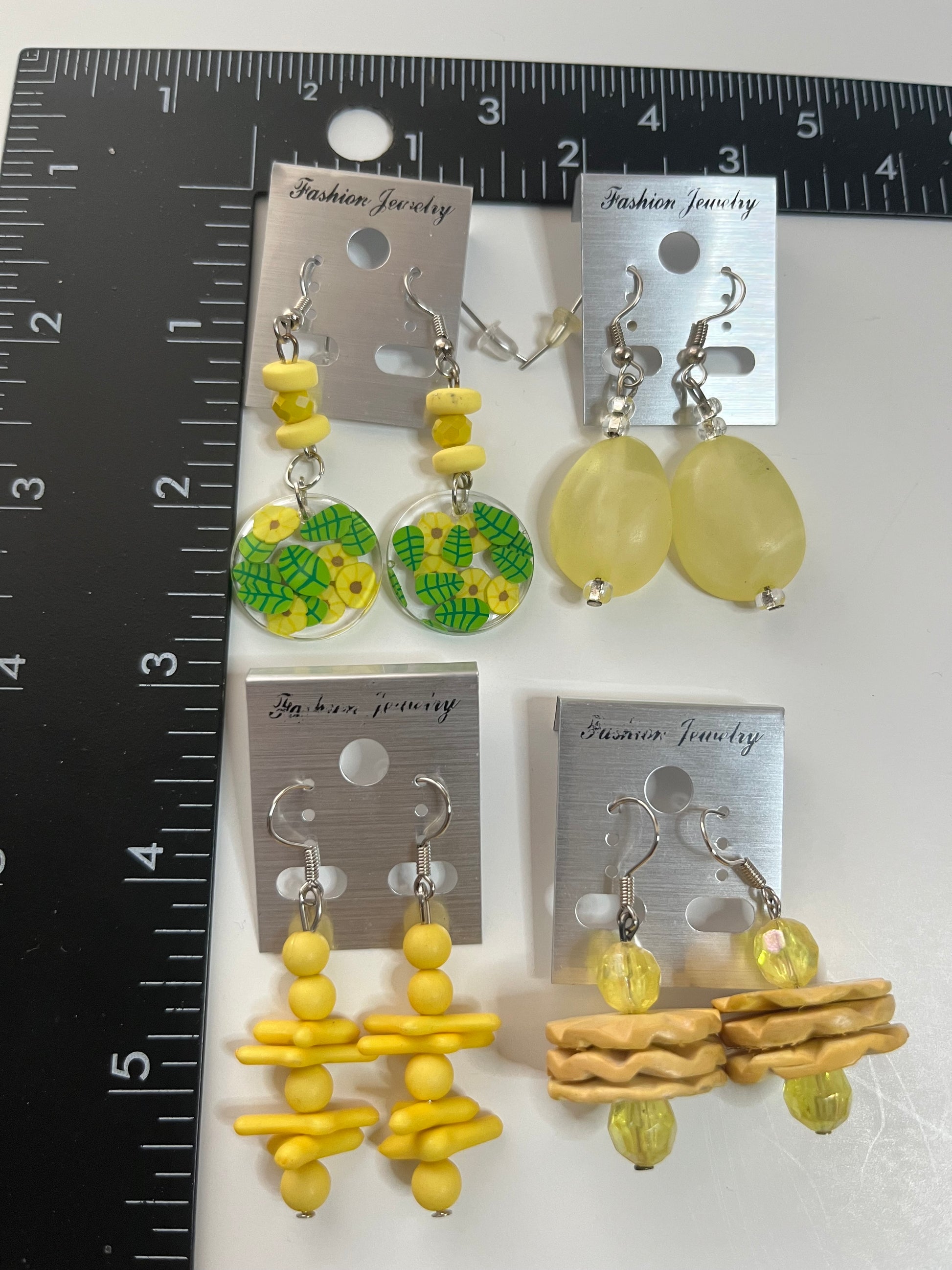 Pierced Earrings 4 Pair Dangles 1" -2" Yellow Green USA Made H3
