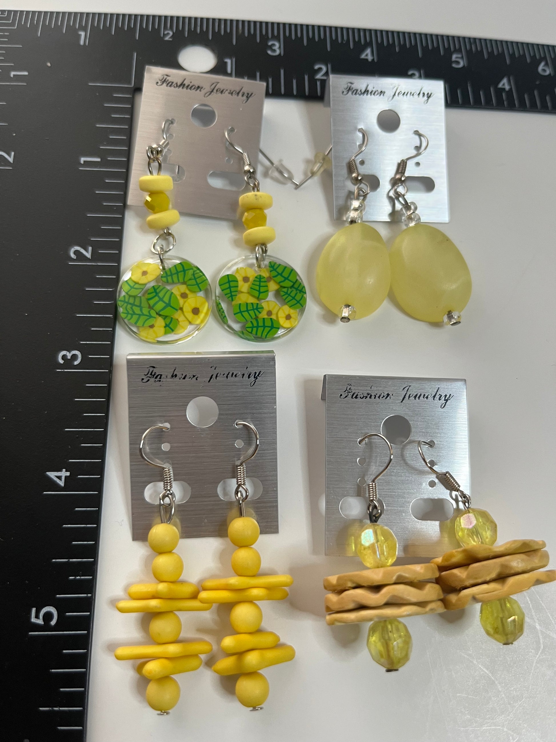 Pierced Earrings 4 Pair Dangles 1" -2" Yellow Green USA Made H3