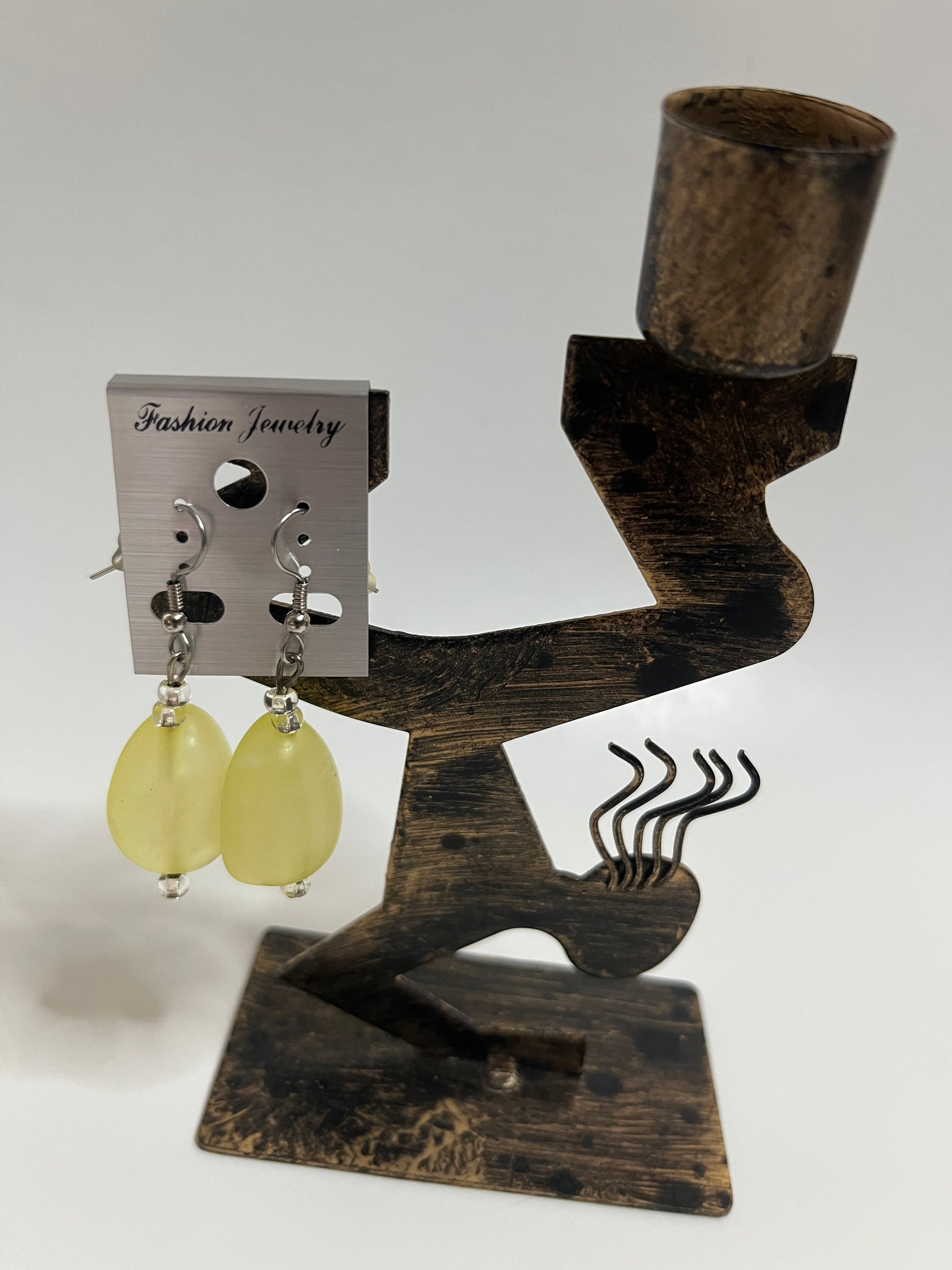 Pierced Earrings 4 Pair Dangles 1" -2" Yellow Green USA Made H3
