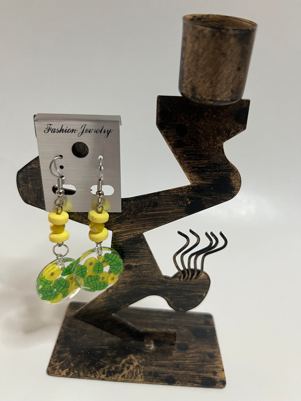 Pierced Earrings 4 Pair Dangles 1" -2" Yellow Green USA Made H3