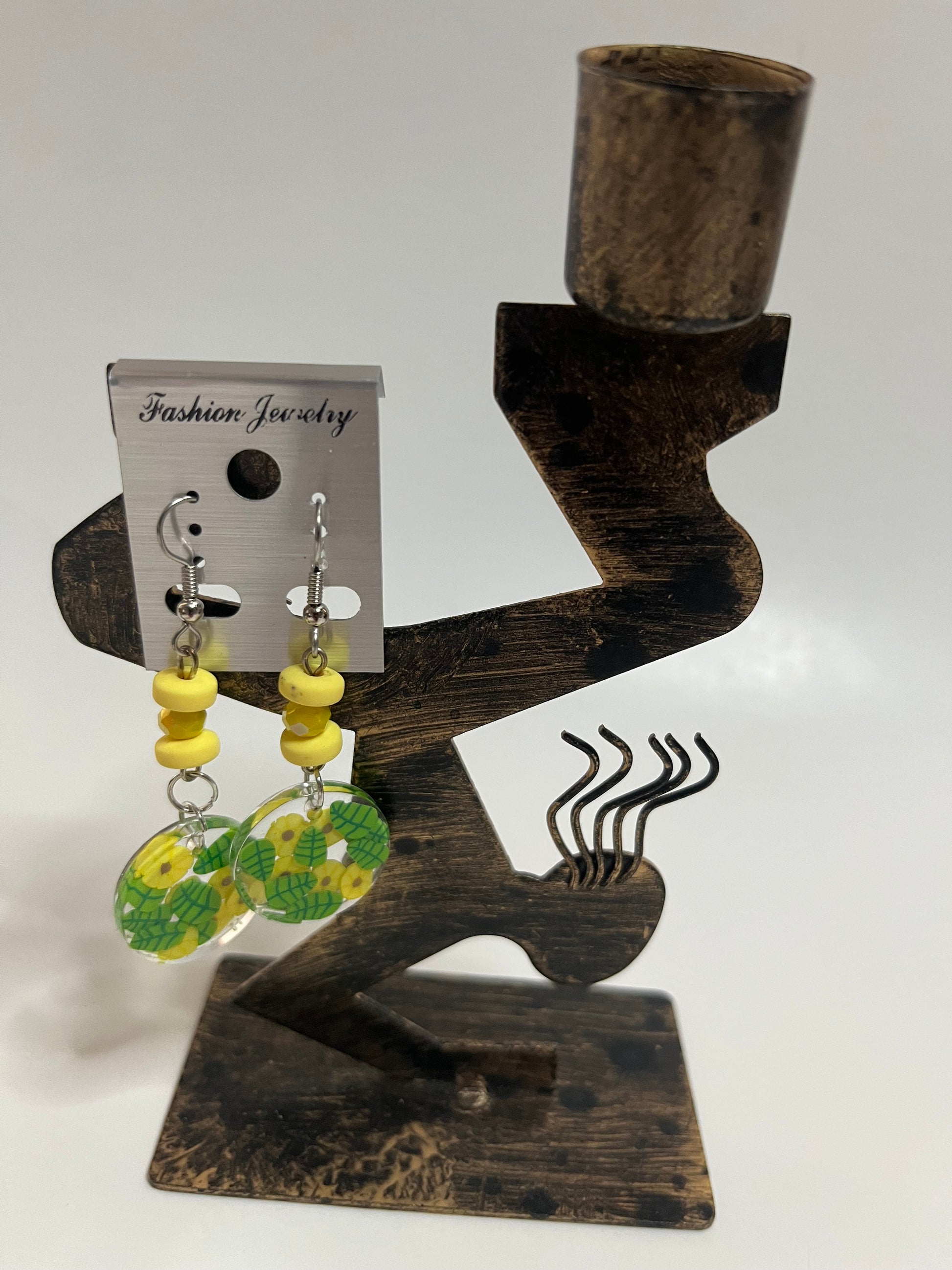 Pierced Earrings 4 Pair Dangles 1" -2" Yellow Green USA Made H3