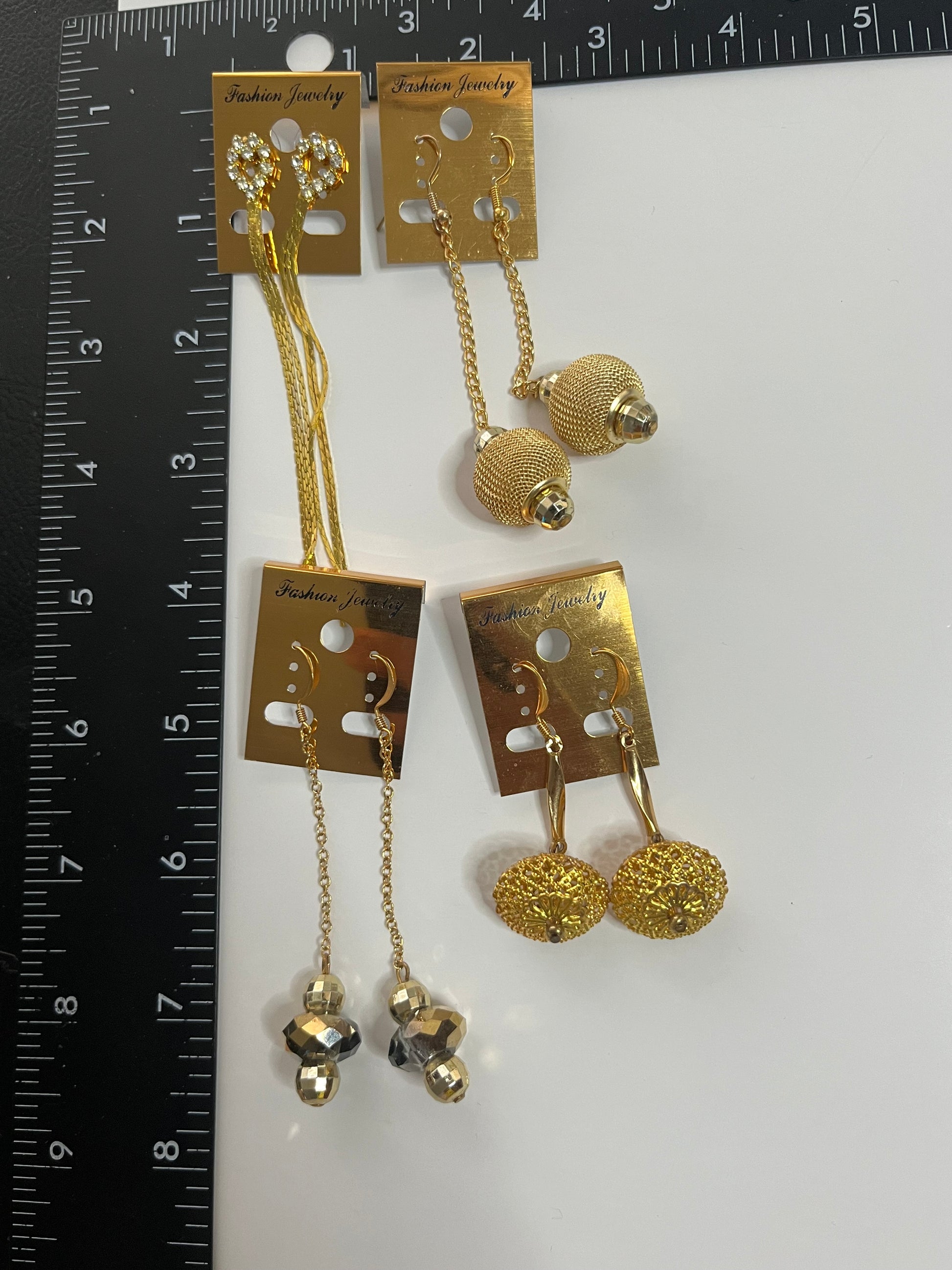 Goldtone Resin Metal Pierced Earrings 4 Pair Dangles 1" -2" Classics USA Made H4