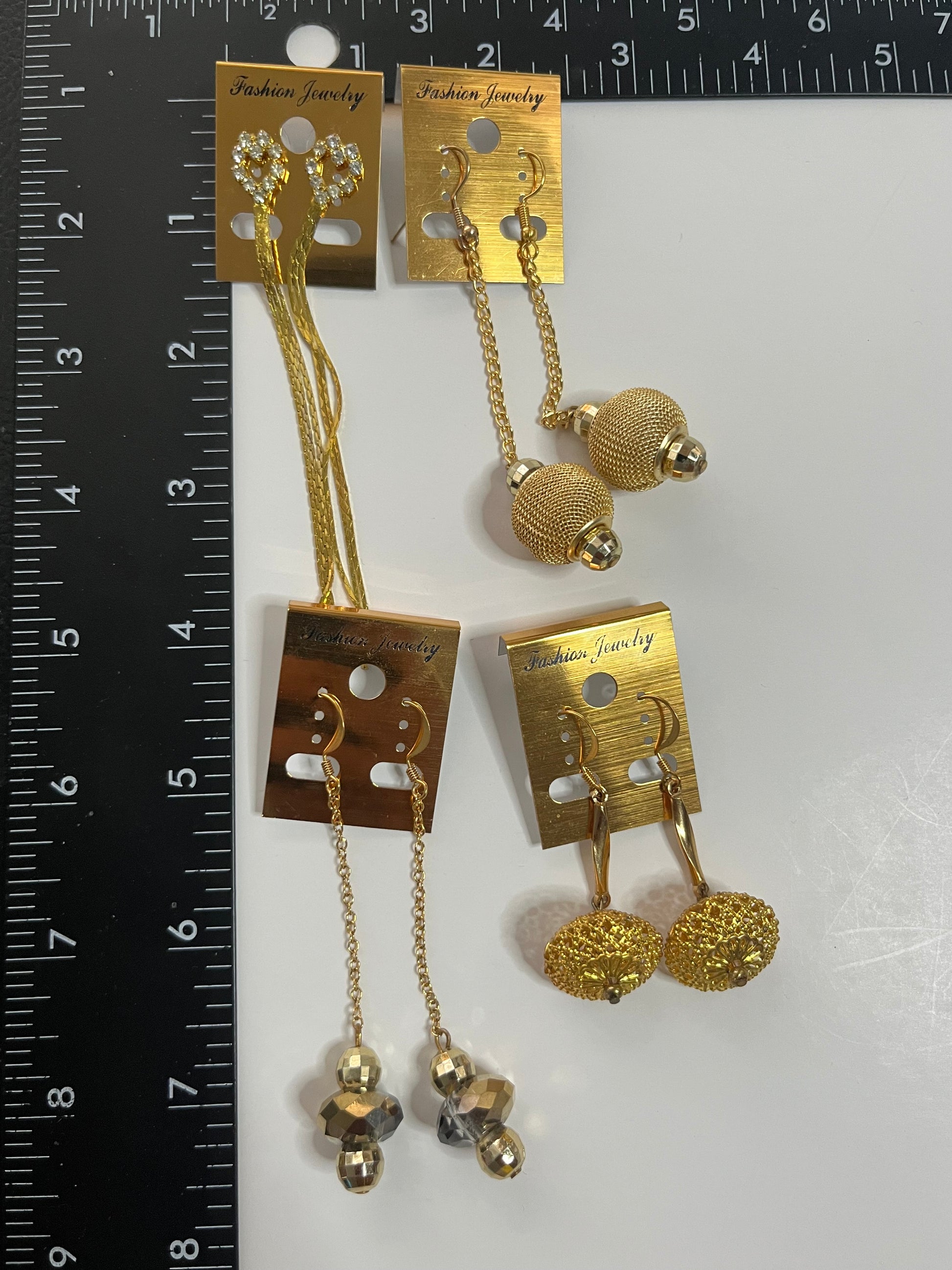 Goldtone Resin Metal Pierced Earrings 4 Pair Dangles 1" -2" Classics USA Made H4