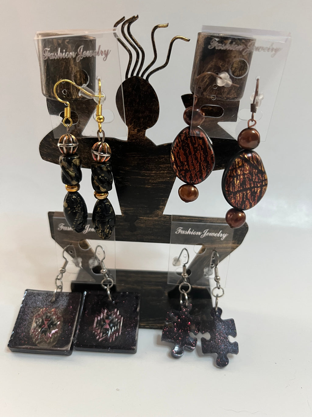 Rust Black Resin Metal Pierced Earrings 4 Pair Dangles 1" -2" Classics USA Made H5