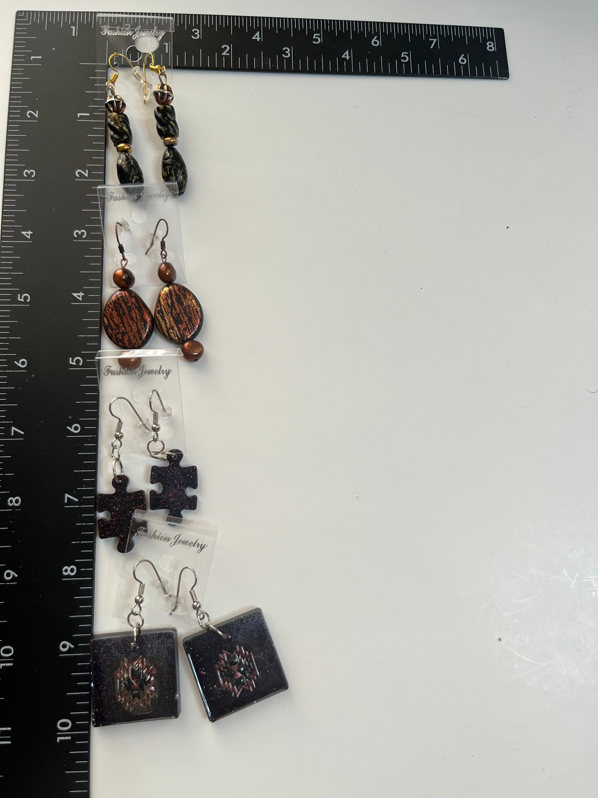Rust Black Resin Metal Pierced Earrings 4 Pair Dangles 1" -2" Classics USA Made H5