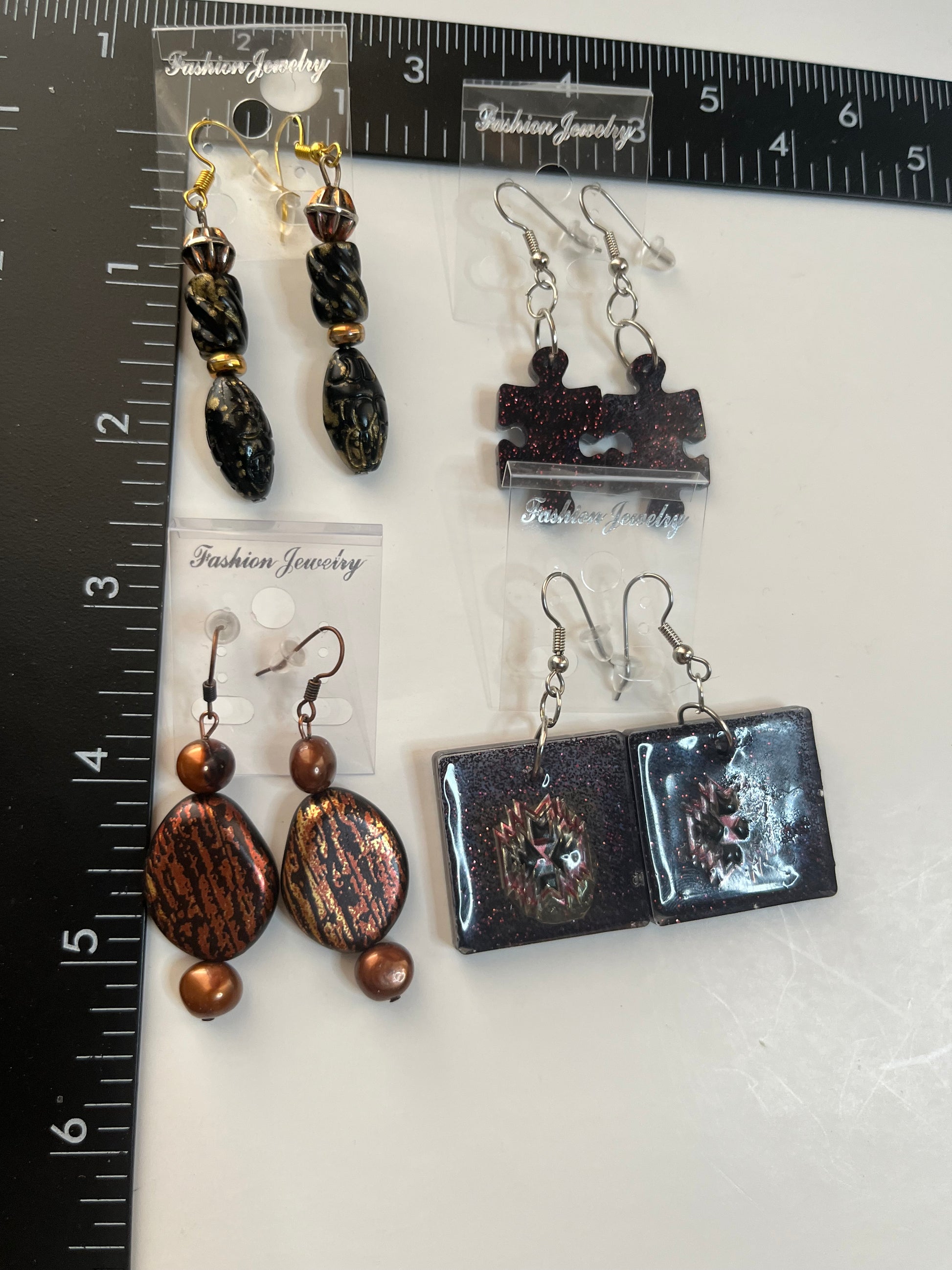 Rust Black Resin Metal Pierced Earrings 4 Pair Dangles 1" -2" Classics USA Made H5
