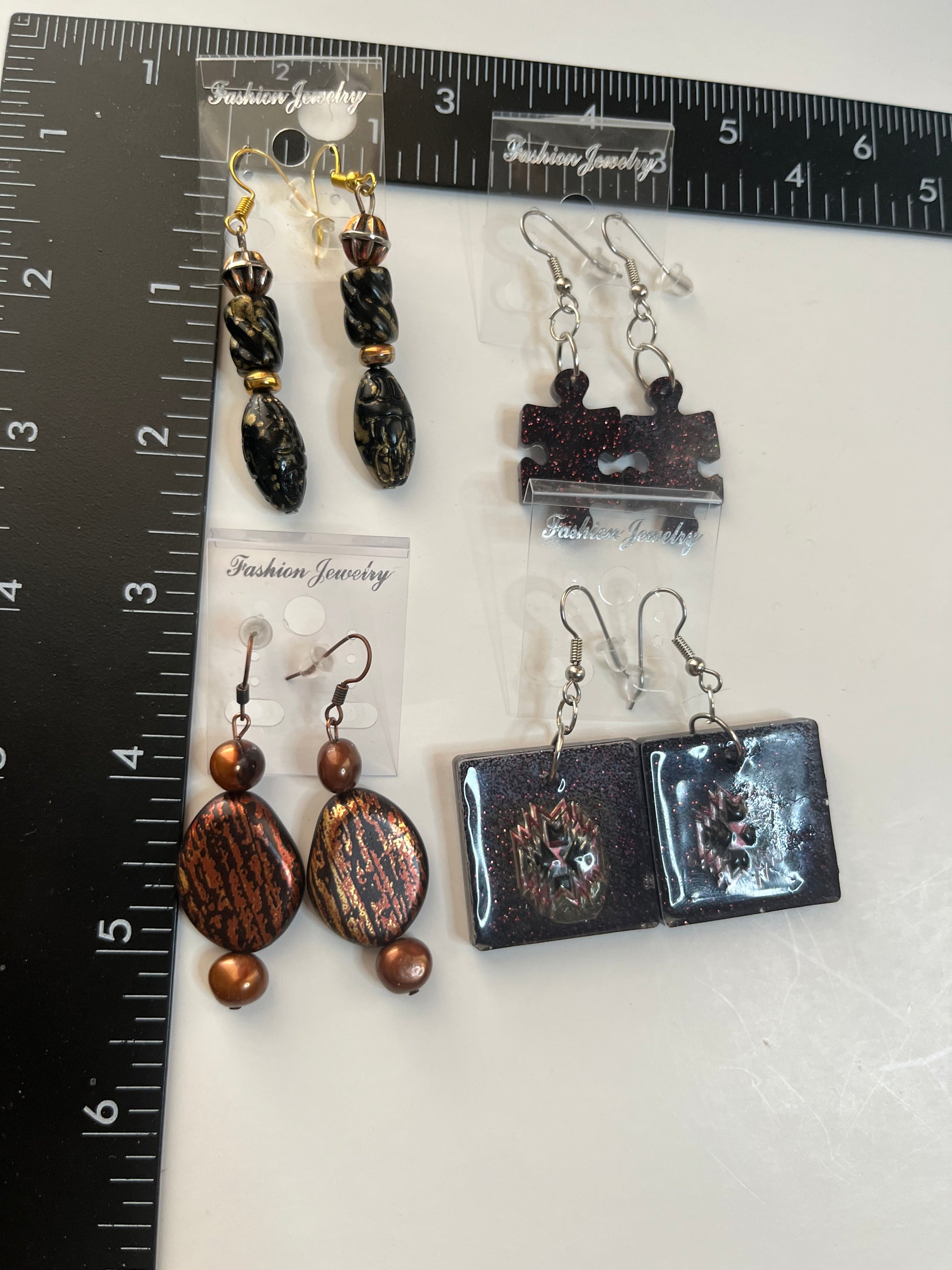 Rust Black Resin Metal Pierced Earrings 4 Pair Dangles 1" -2" Classics USA Made H5