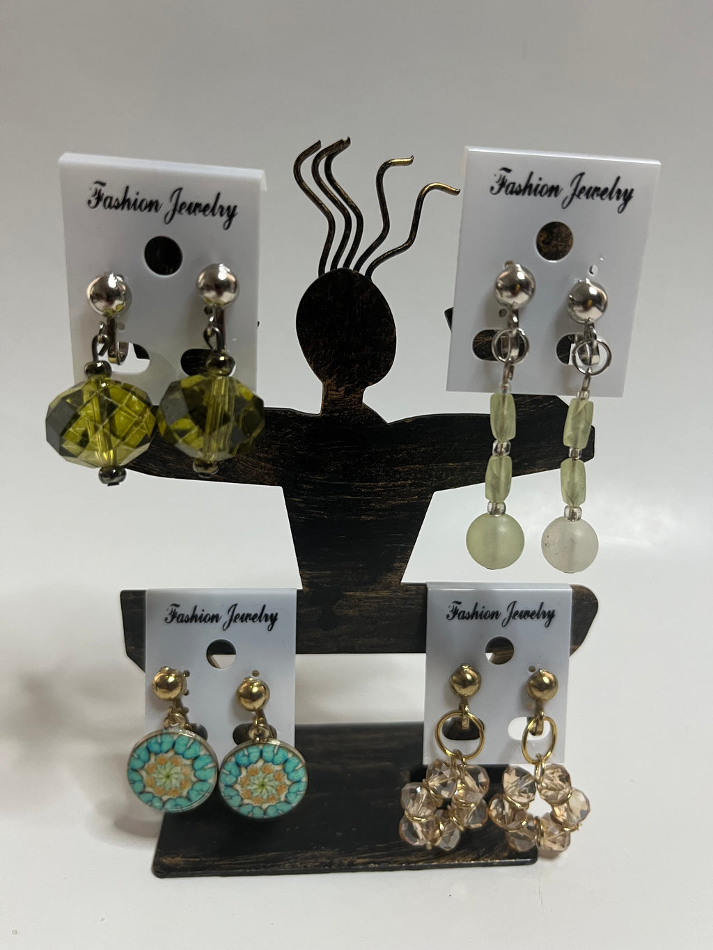 Resin Clip On Earrings 4 Pair Dangles 1" USA Made H11